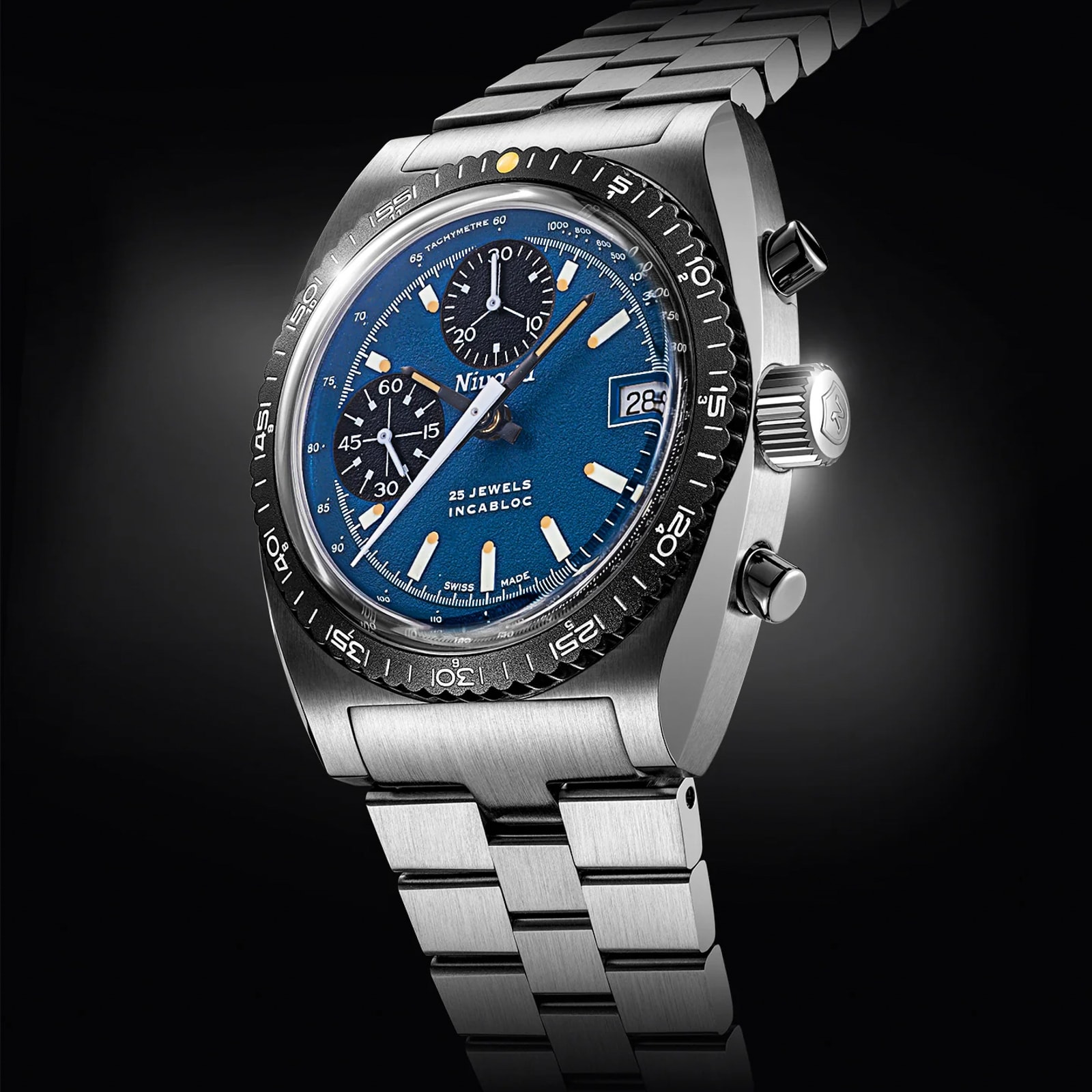 Nivada Grenchen Autochron Blue 38mm Watch Nivada Grenchen Autochron Blue 38mm Watch