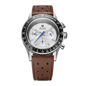 Nivada Grenchen Chronoking Mecaquartz Racing 38mm Mens Watch Silver Nivada Grenchen Chronoking Mecaquartz Racing 38mm Mens Watch Silver