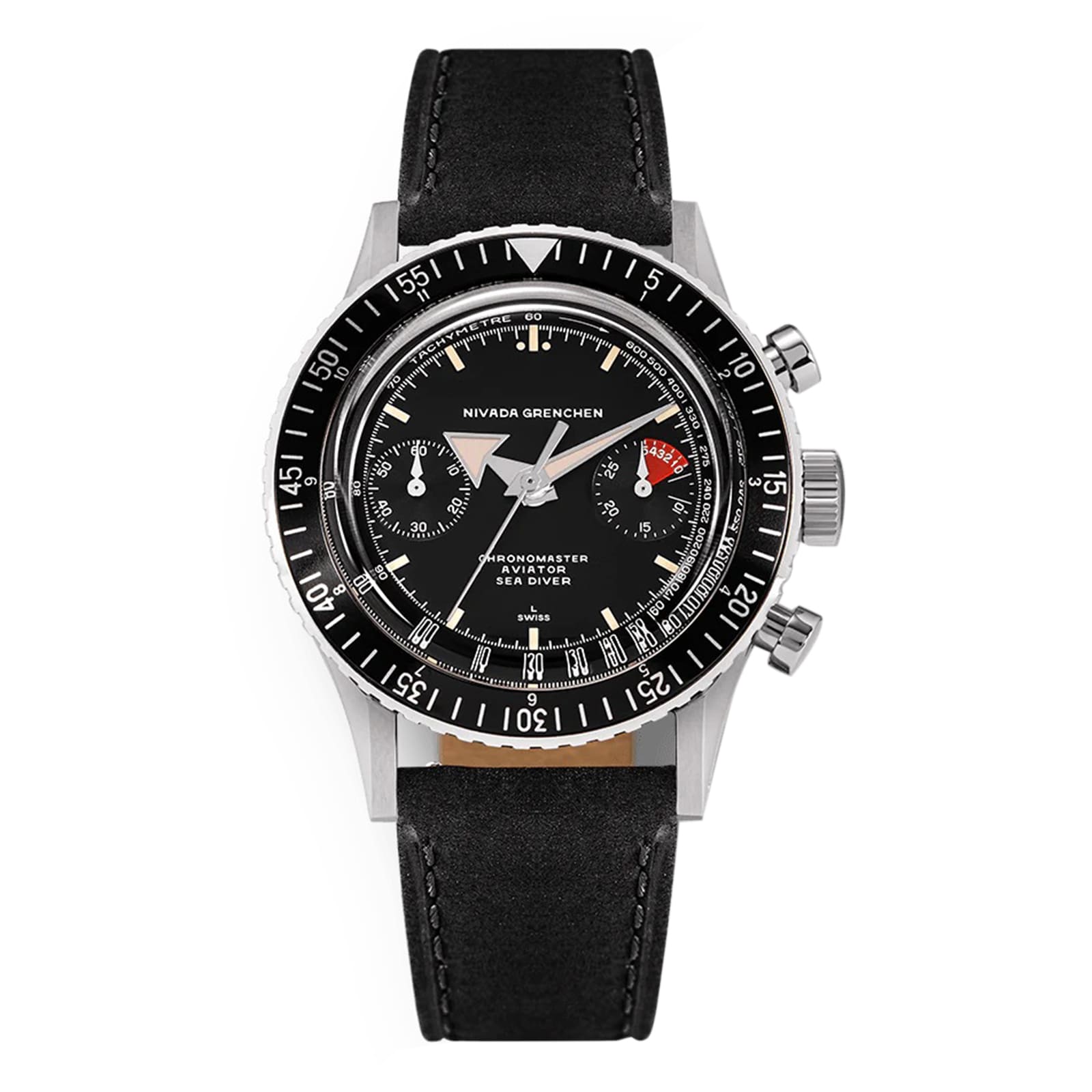 Nivada Grenchen Chronomaster Broad Arrow 38mm Mens Watch Black Nivada Grenchen Chronomaster Broad Arrow 38mm Mens Watch Black