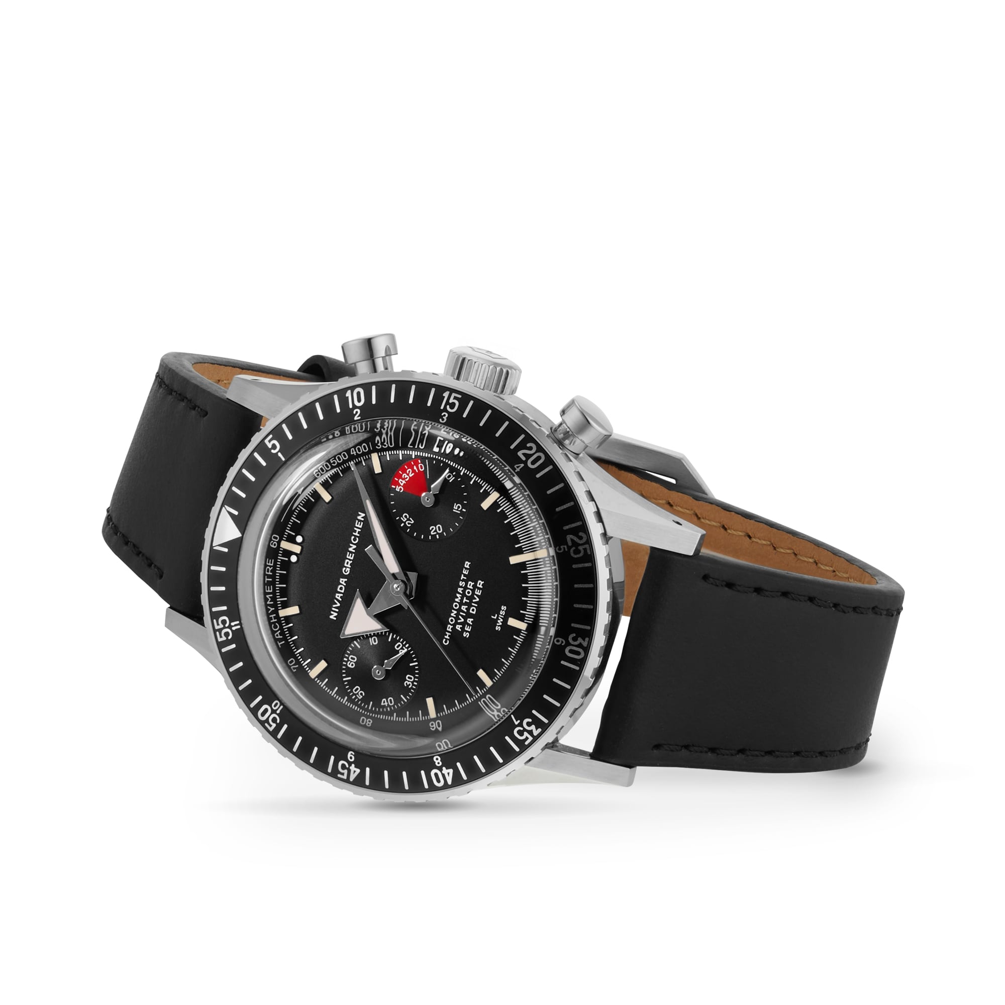 Nivada Grenchen Chronomaster Broad Arrow 38mm Mens Watch Black Nivada Grenchen Chronomaster Broad Arrow 38mm Mens Watch Black