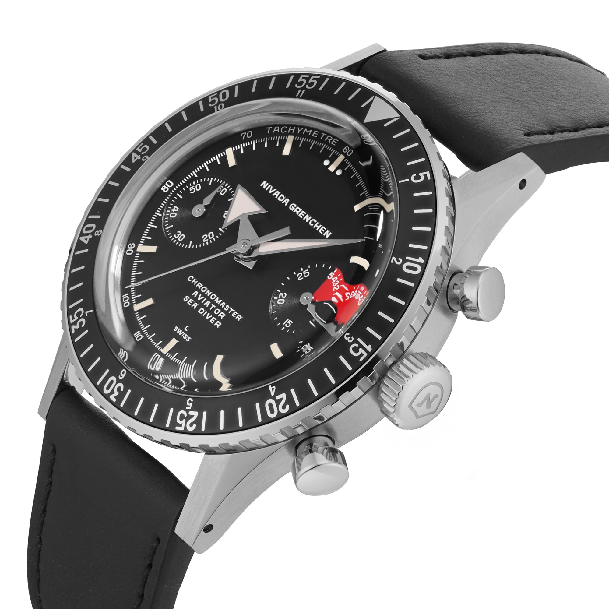 Nivada Grenchen Chronomaster Broad Arrow 38mm Mens Watch Black Nivada Grenchen Chronomaster Broad Arrow 38mm Mens Watch Black