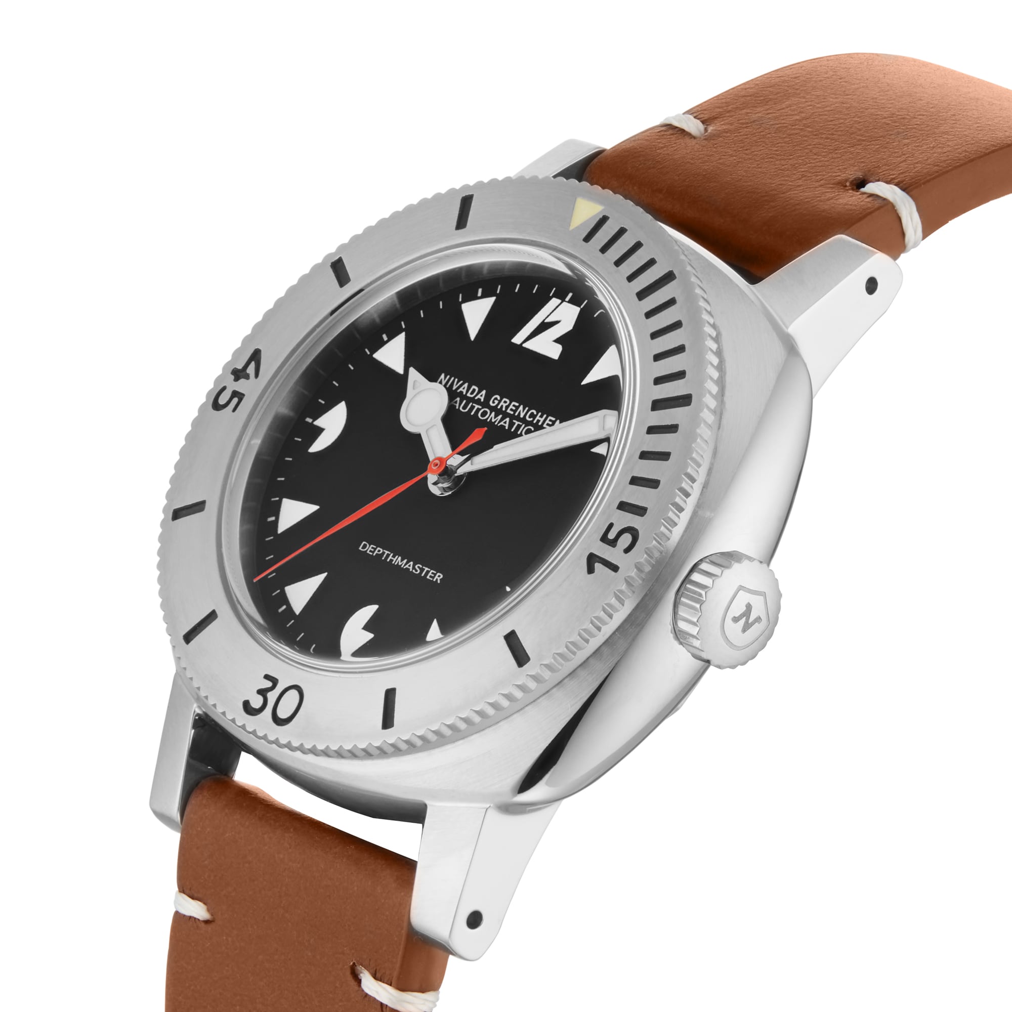 Nivada Grenchen Depthmaster White Pacman 39mm Mens Watch Black Nivada Grenchen Depthmaster White Pacman 39mm Mens Watch Black