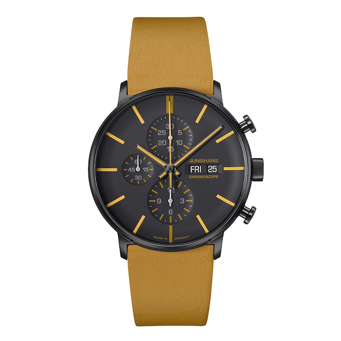 Junghans FORM A Chronoscope, English Date 42mm Mens Watch Black Yellow