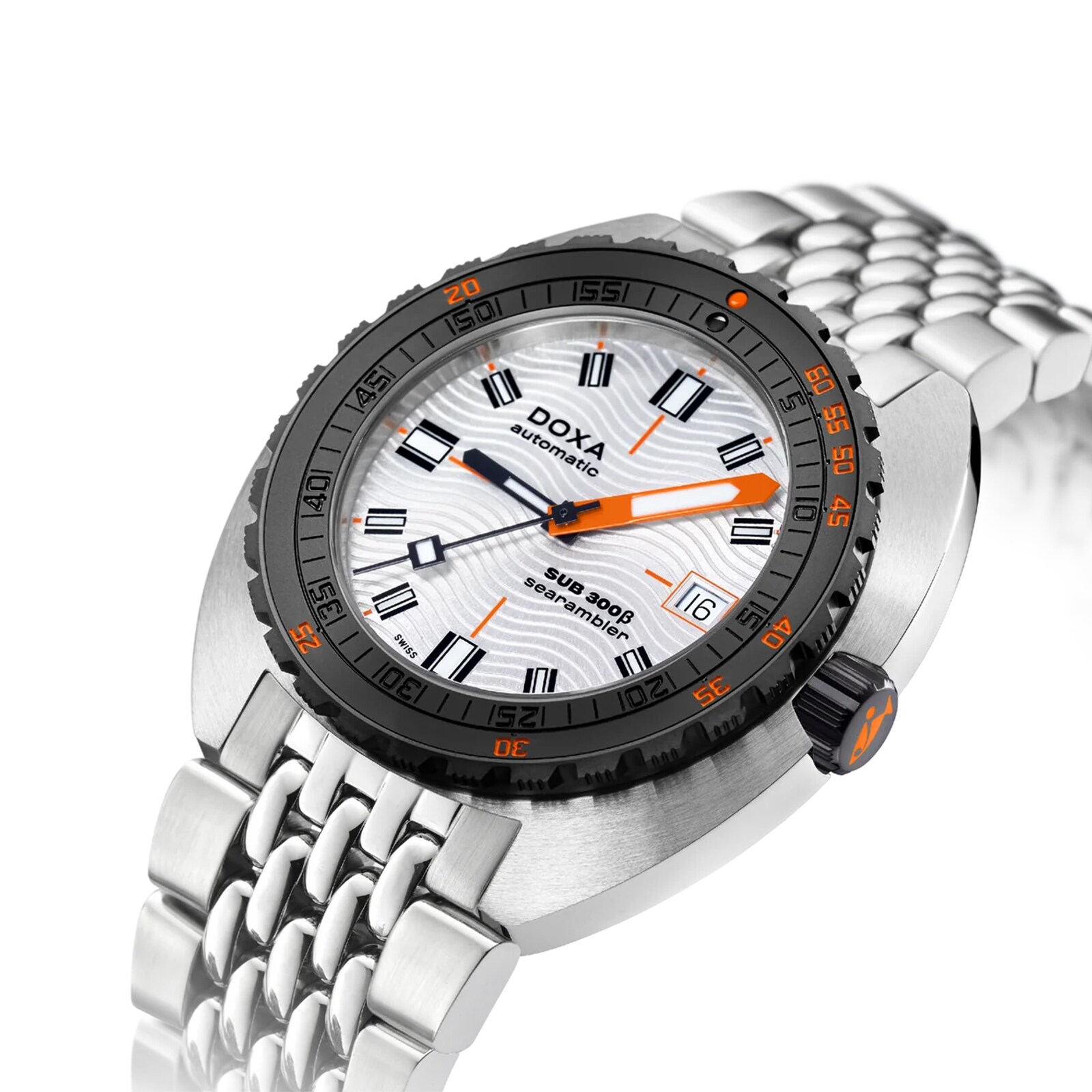DOXA Sub 300 Beta Aquamarine 42.5mm Mens Watch Silver and Orange
