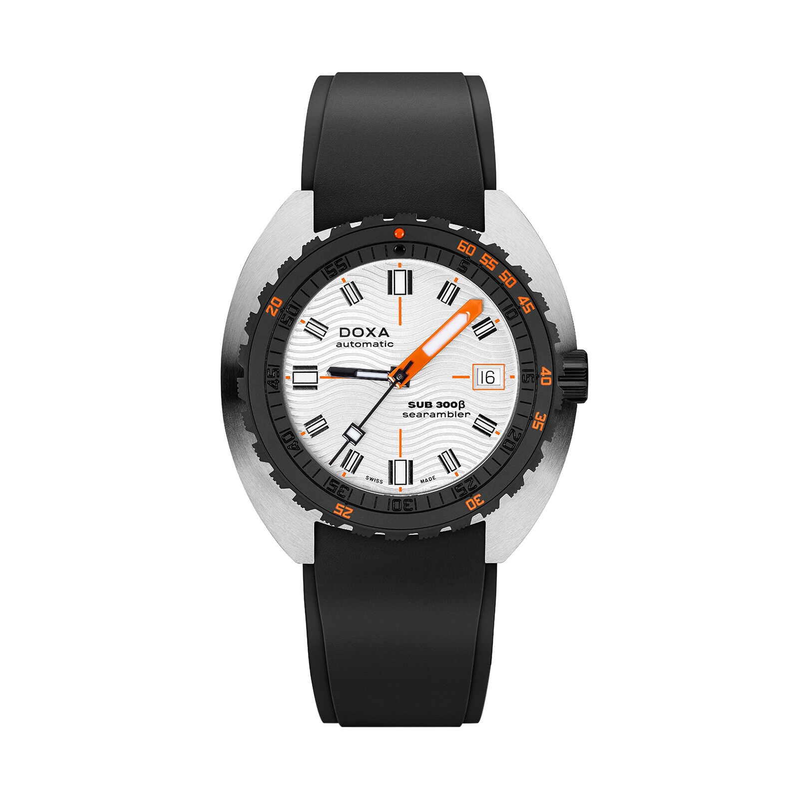 DOXA Sub 300 Beta Searambler 42.5mm Mens Watch Silver Black Rubber