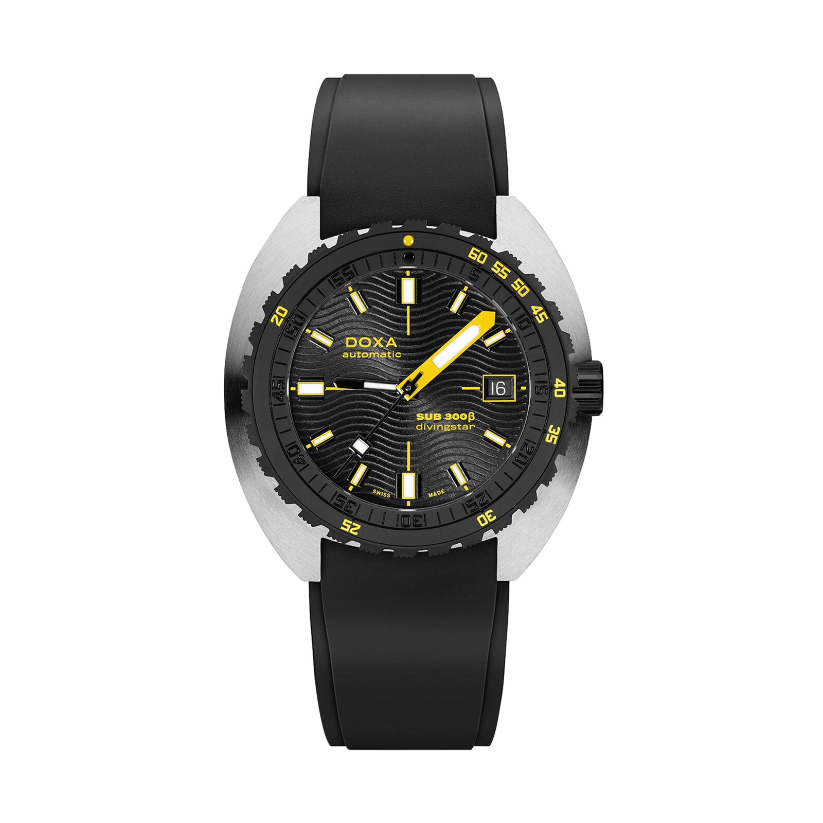 DOXA Sub 300 Beta Divingstar 42.5mm Mens Watch Black Rubber Yellow