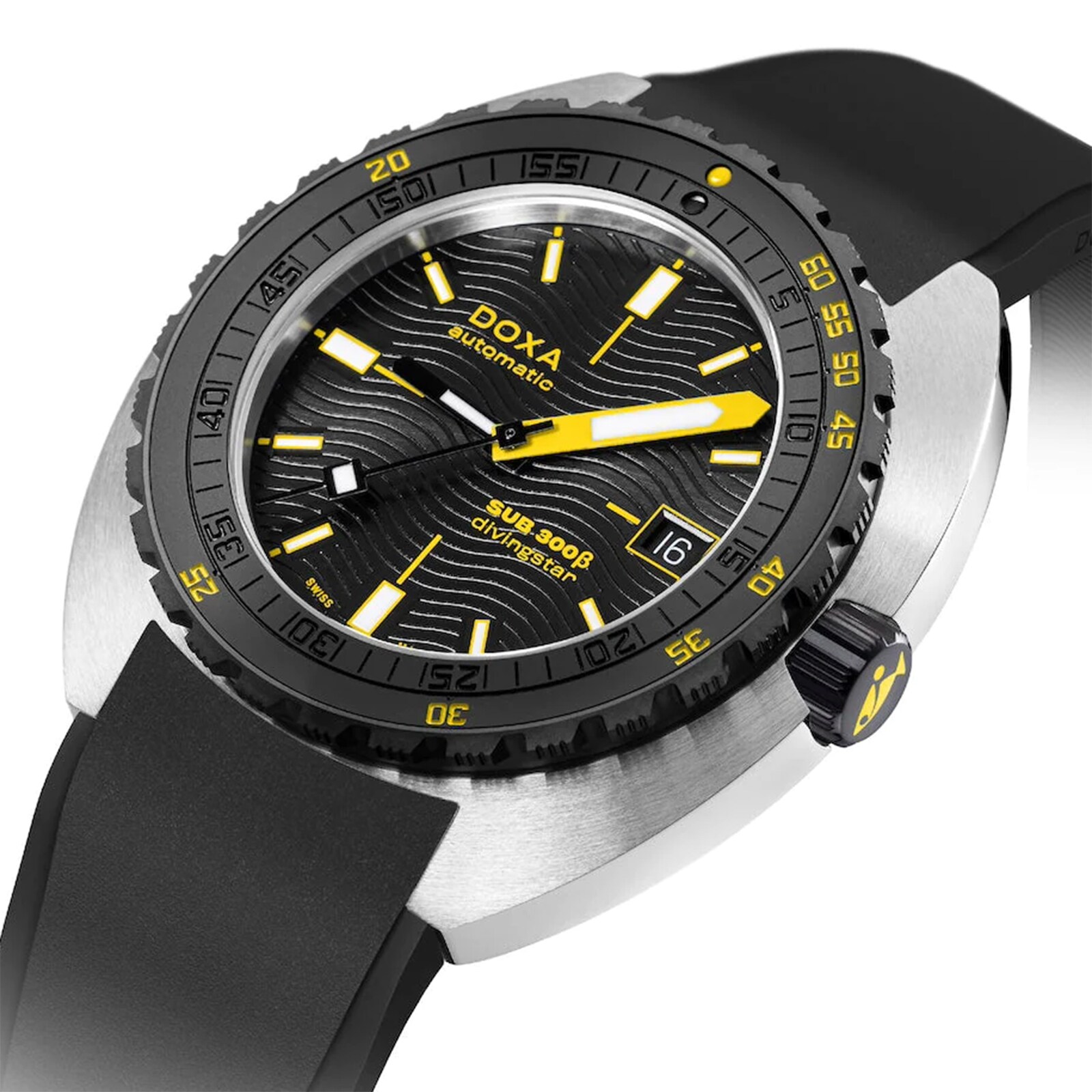 DOXA Sub 300 Beta Divingstar 42.5mm Mens Watch Black Rubber Yellow