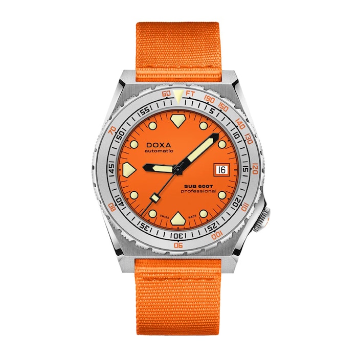 DOXA Sub 600T 40mm Mens Watch Orange NATO Strap