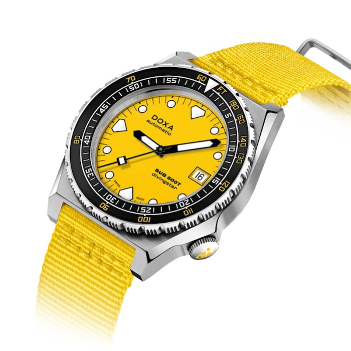 DOXA Sub 600T 40mm Mens Watch Yellow NATO Strap