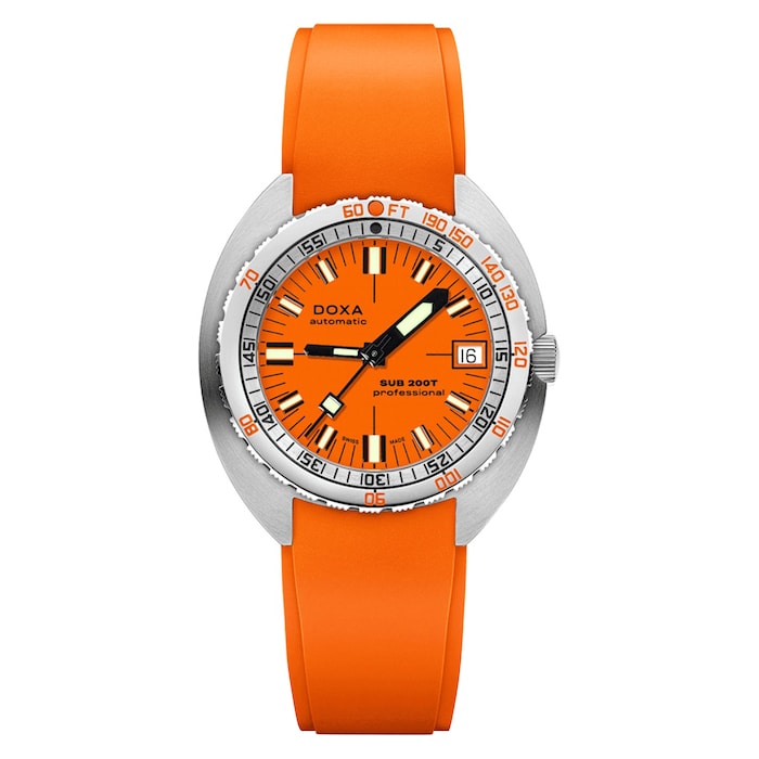 DOXA Sub 200T 39mm Mens Watch Orange Rubber Strap