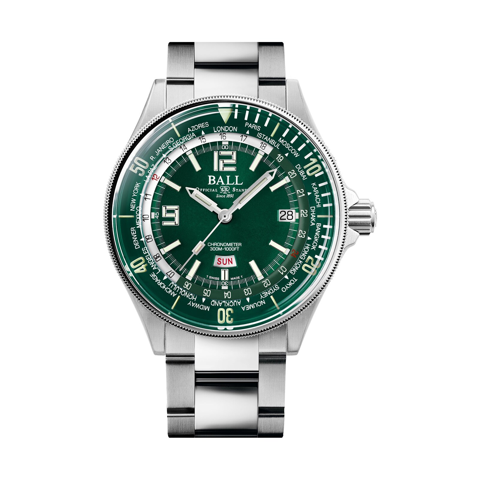 BALL Engineer Master II Diver Worldtime 42mm Mens Watch Green BALL Engineer Master II Diver Worldtime 42mm Mens Watch Green