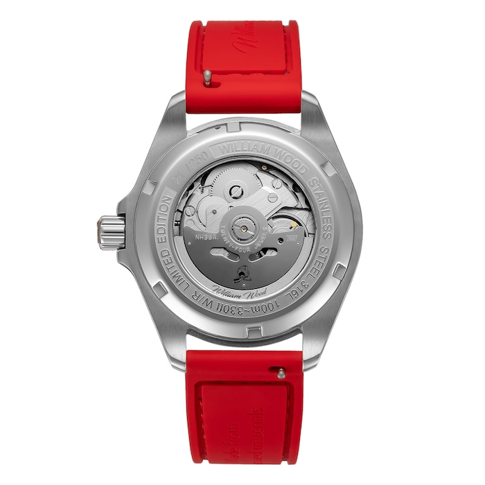 William Wood Watches Valiant Collection The Red Watch 41mm Mens Watch
