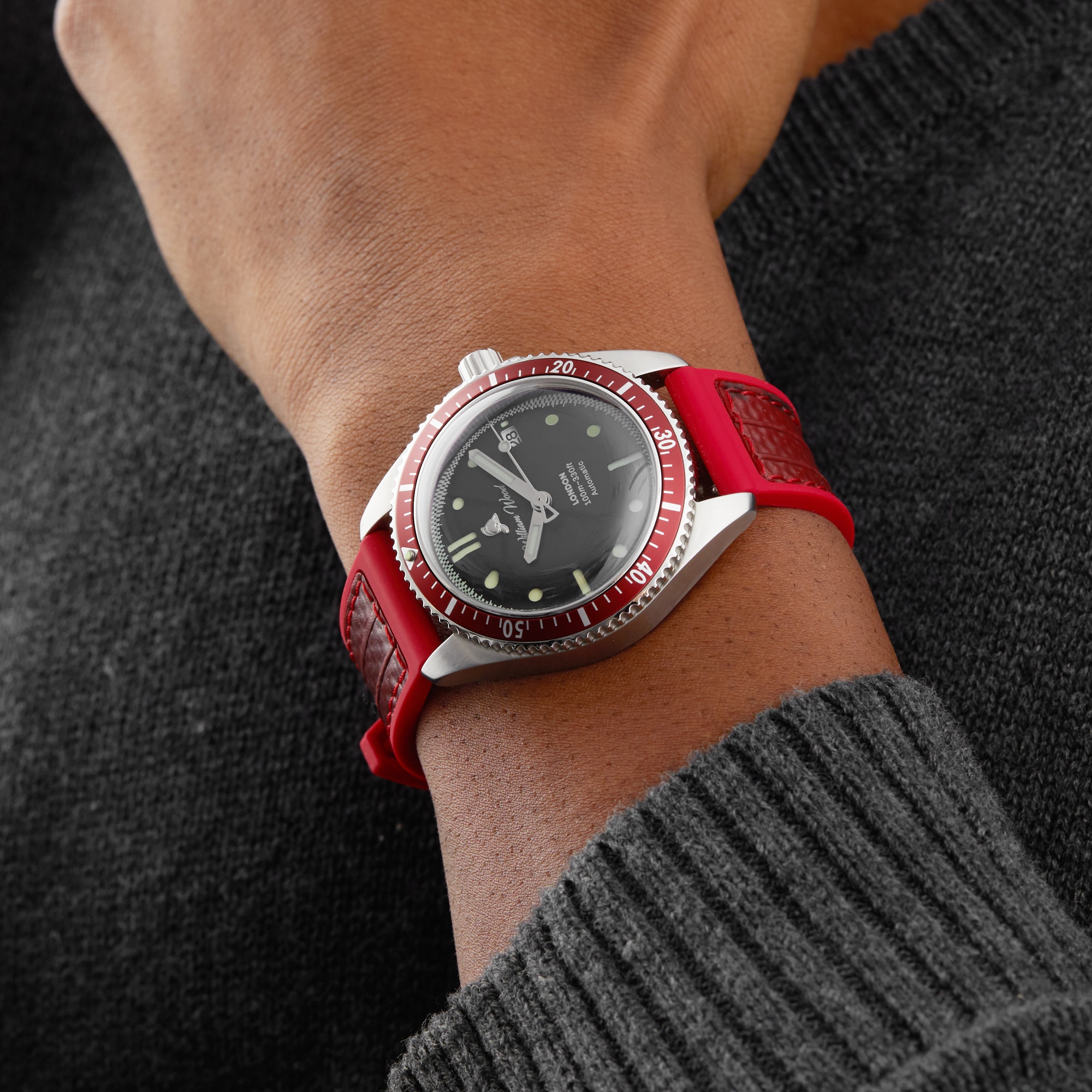 William Wood Watches Valiant Collection The Red Watch 41mm Mens Watch