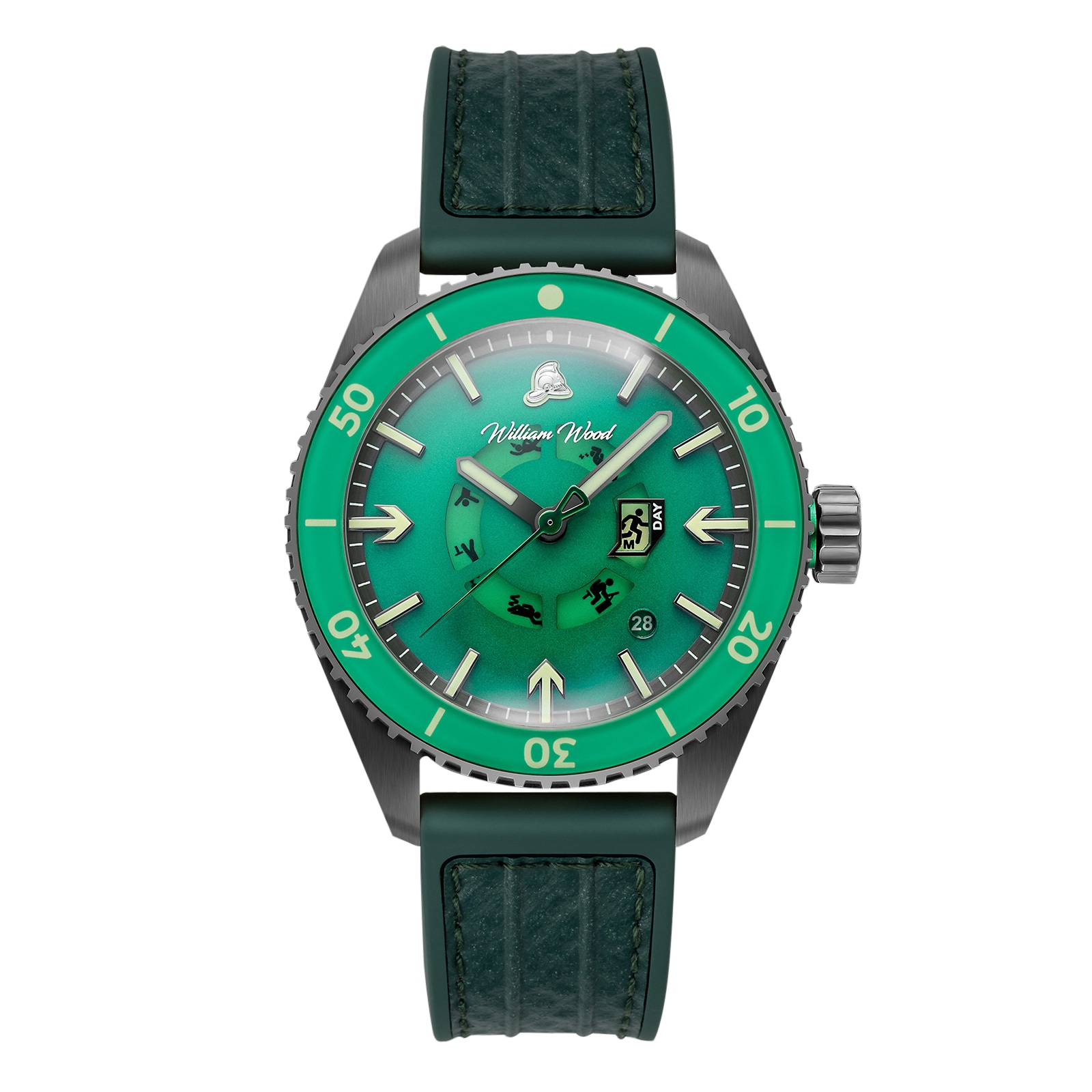 William Wood Fire Exit Man 41mm Mens Watch Green William Wood Fire Exit Man 41mm Mens Watch Green