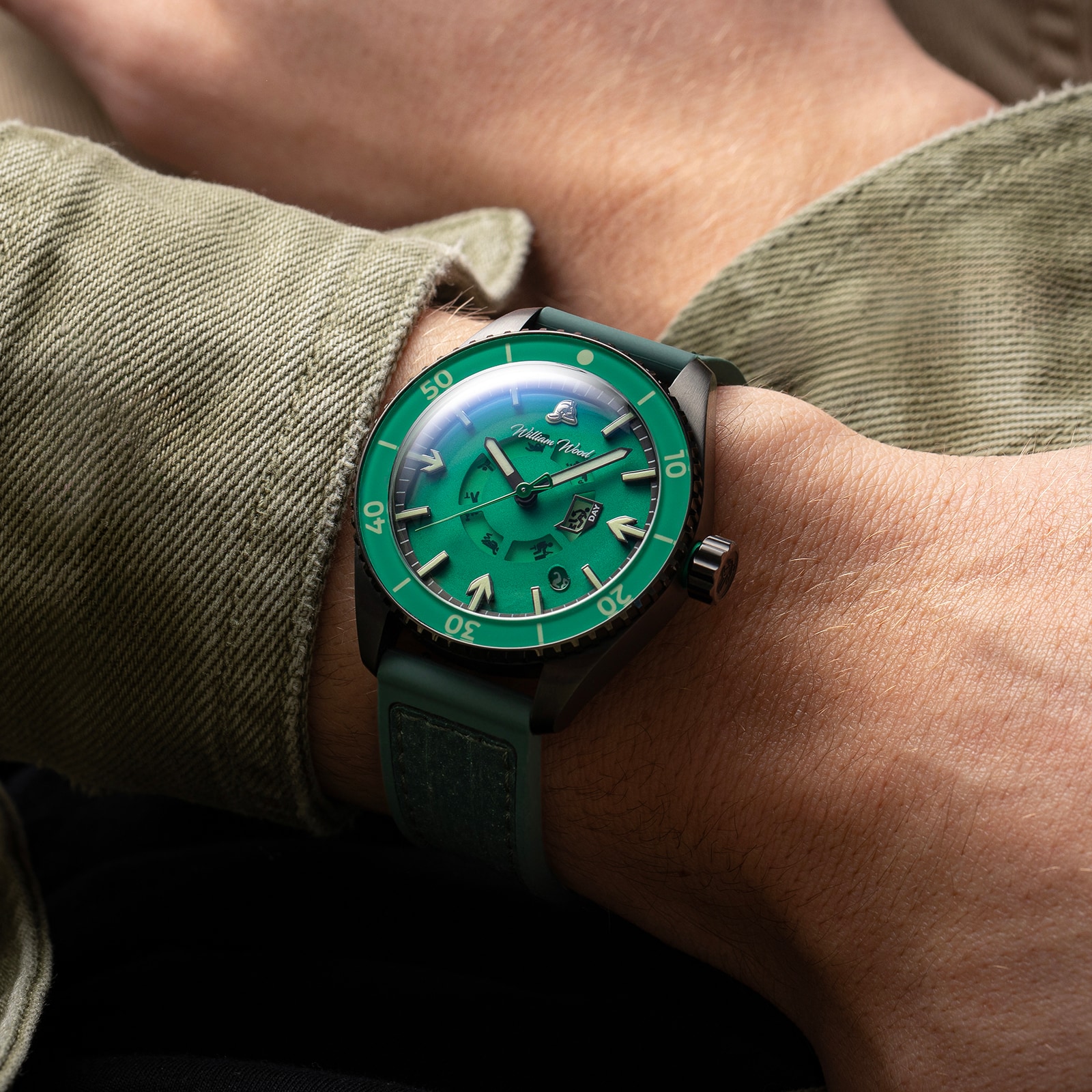William Wood Fire Exit Man 41mm Mens Watch Green William Wood Fire Exit Man 41mm Mens Watch Green