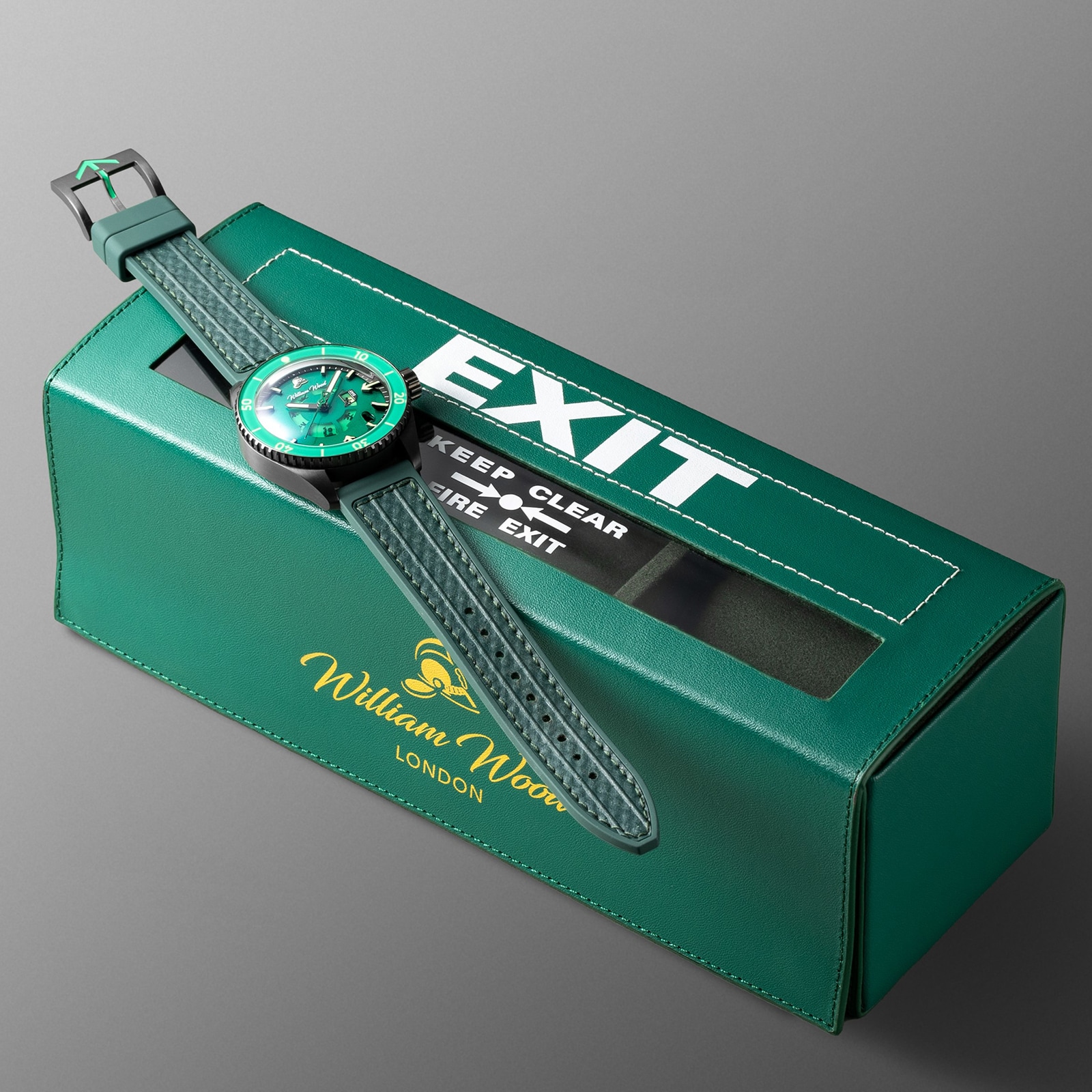 William Wood Fire Exit Man 41mm Mens Watch Green William Wood Fire Exit Man 41mm Mens Watch Green