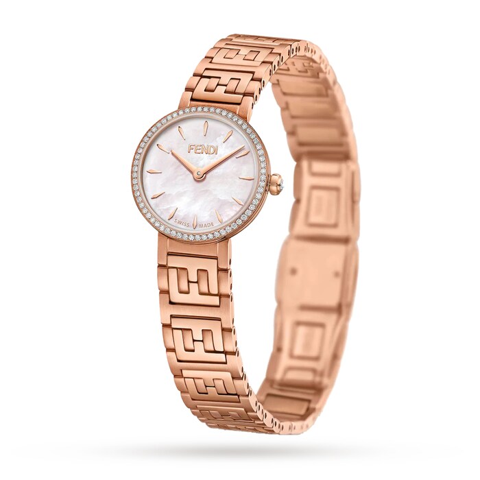 FENDI Forever Fendi 19mm Pink Mother of Pearl Dial Diamond Bezel and Crown Stainless Steel Rose Gold Plated