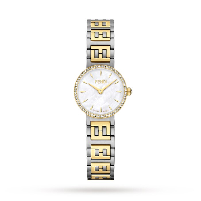 FENDI Forever Fendi 19mm White Mother of Pearl Dial Diamond Bezel and Crown Stainless Steel and Gold Plated