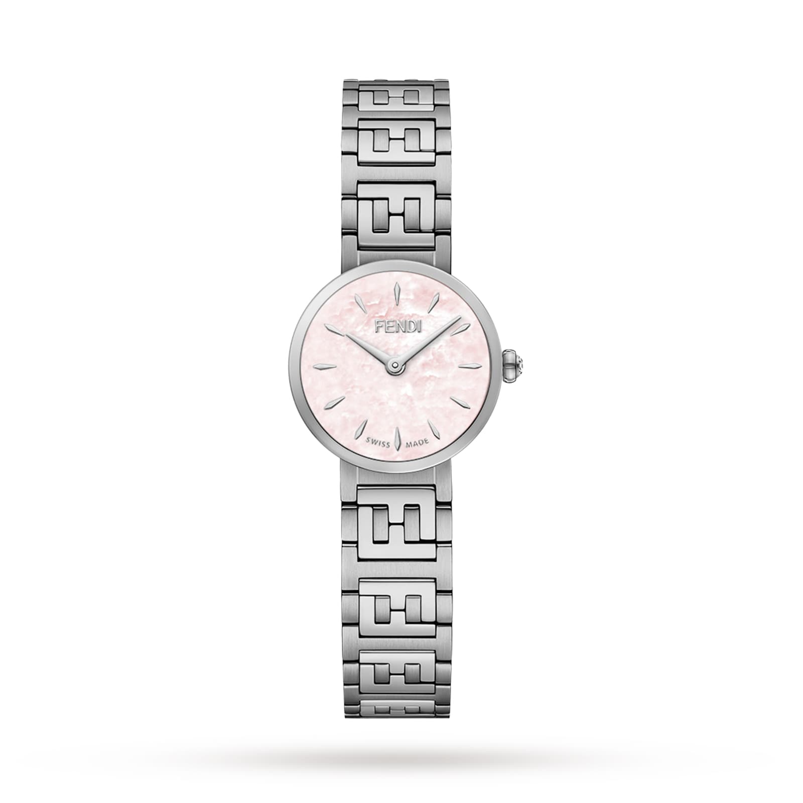Forever Fendi 19mm Pink Mother of Pearl Dial Diamond Crown Stainless Steel