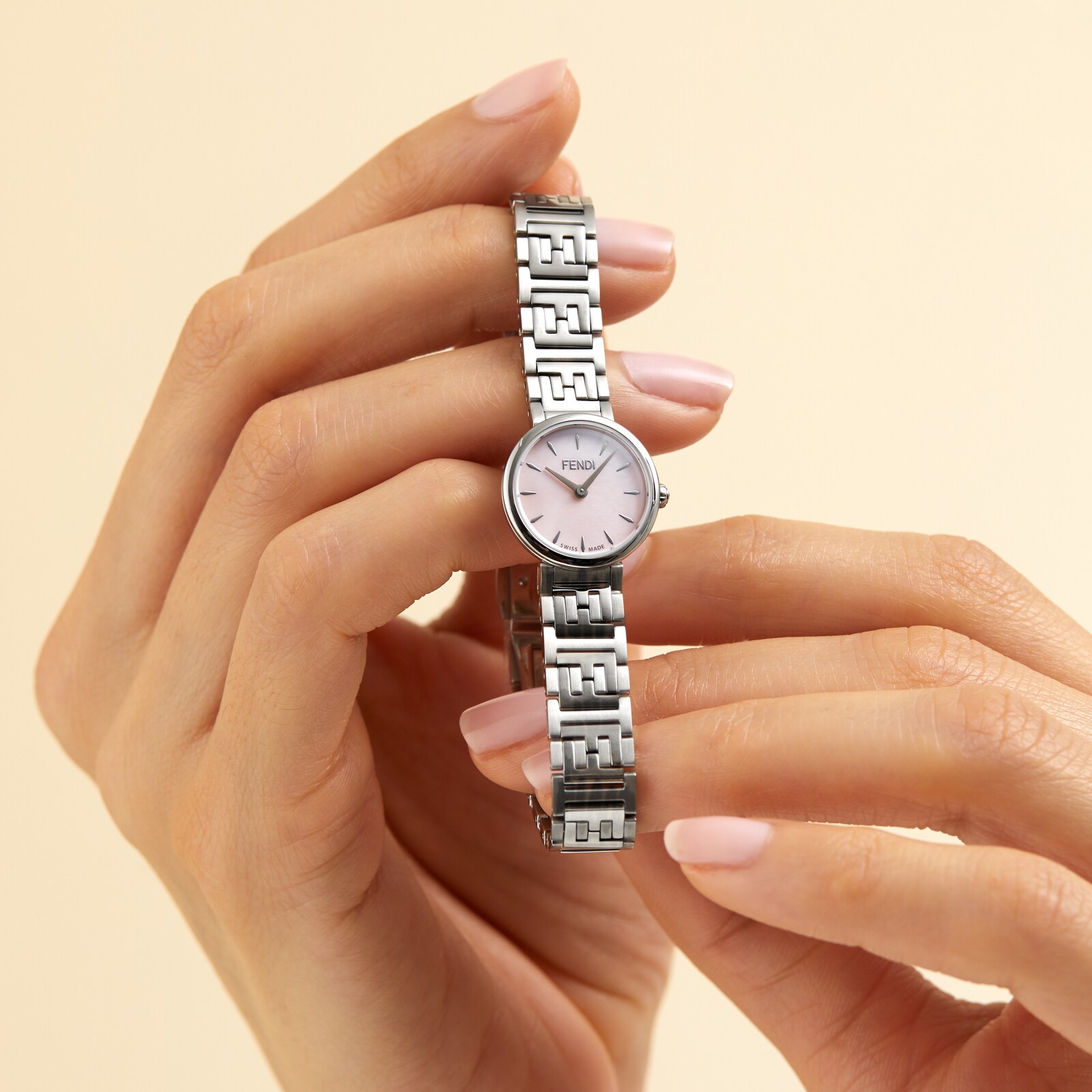 FENDI Forever Fendi 19mm Pink Mother of Pearl Dial Diamond Crown Stainless Steel