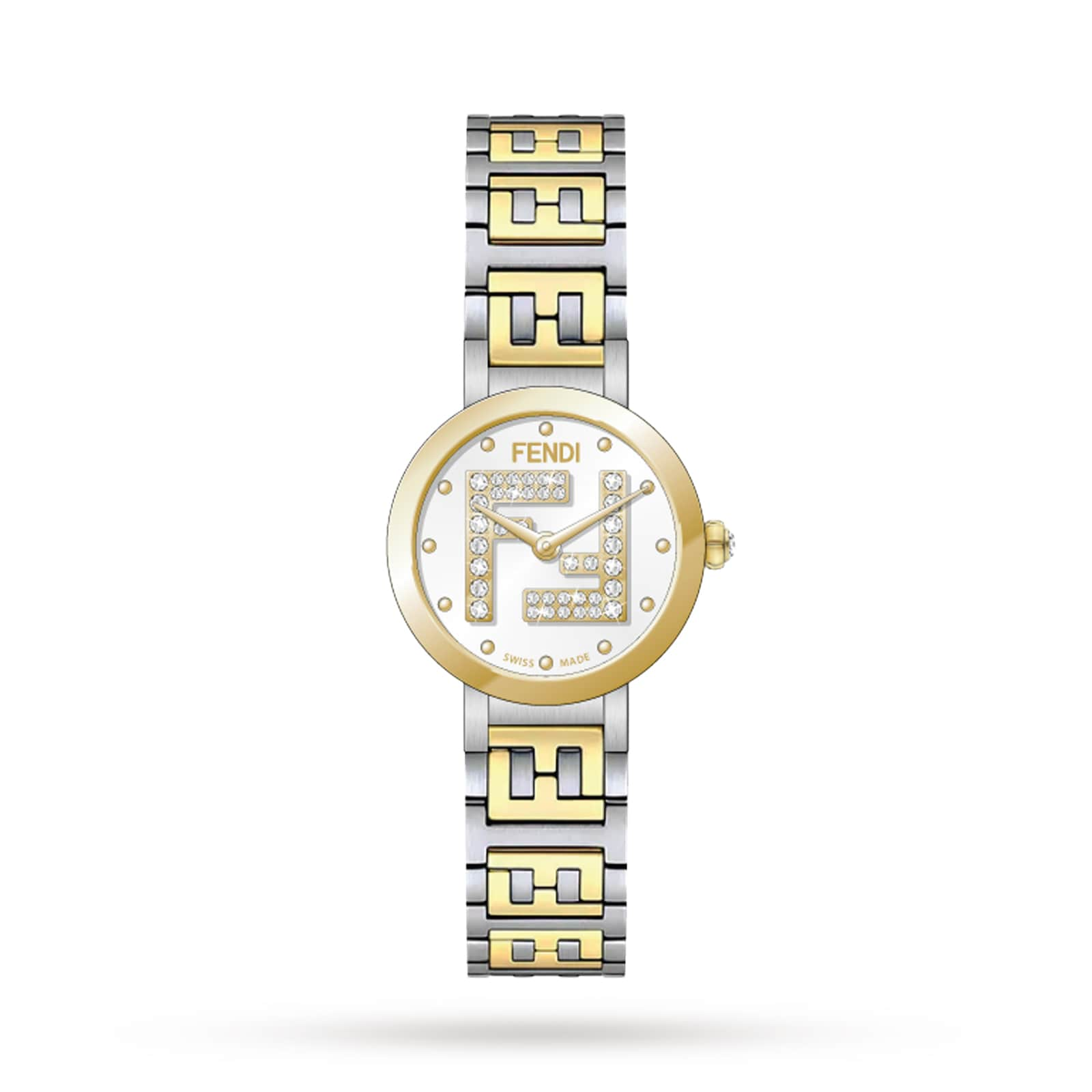 FENDI Forever Fendi 19mm White Dial Diamond Crown and FF Logo Stainless Steel and Gold Plated