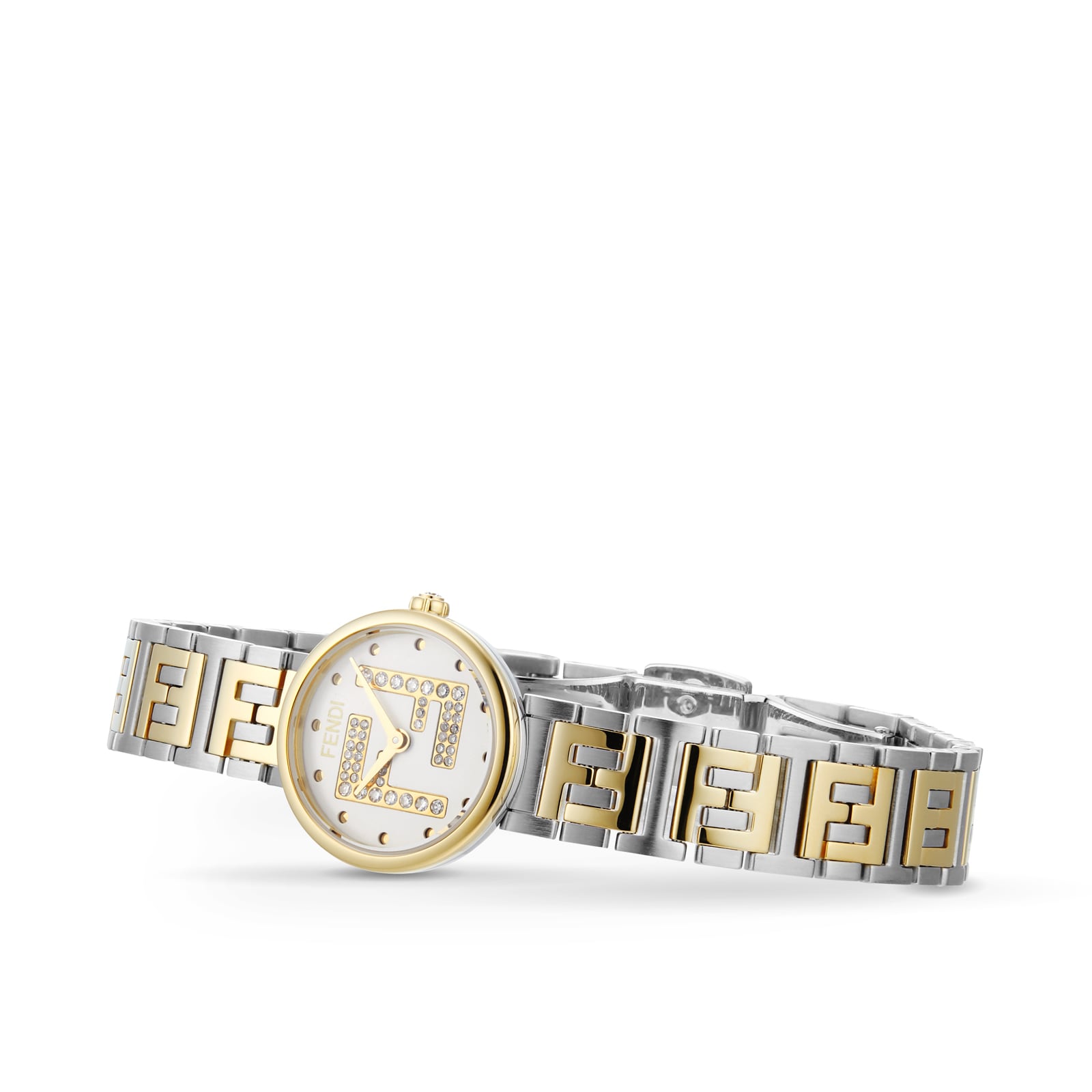 FENDI Forever Fendi 19mm White Dial Diamond Crown and FF Logo Stainless Steel and Gold Plated