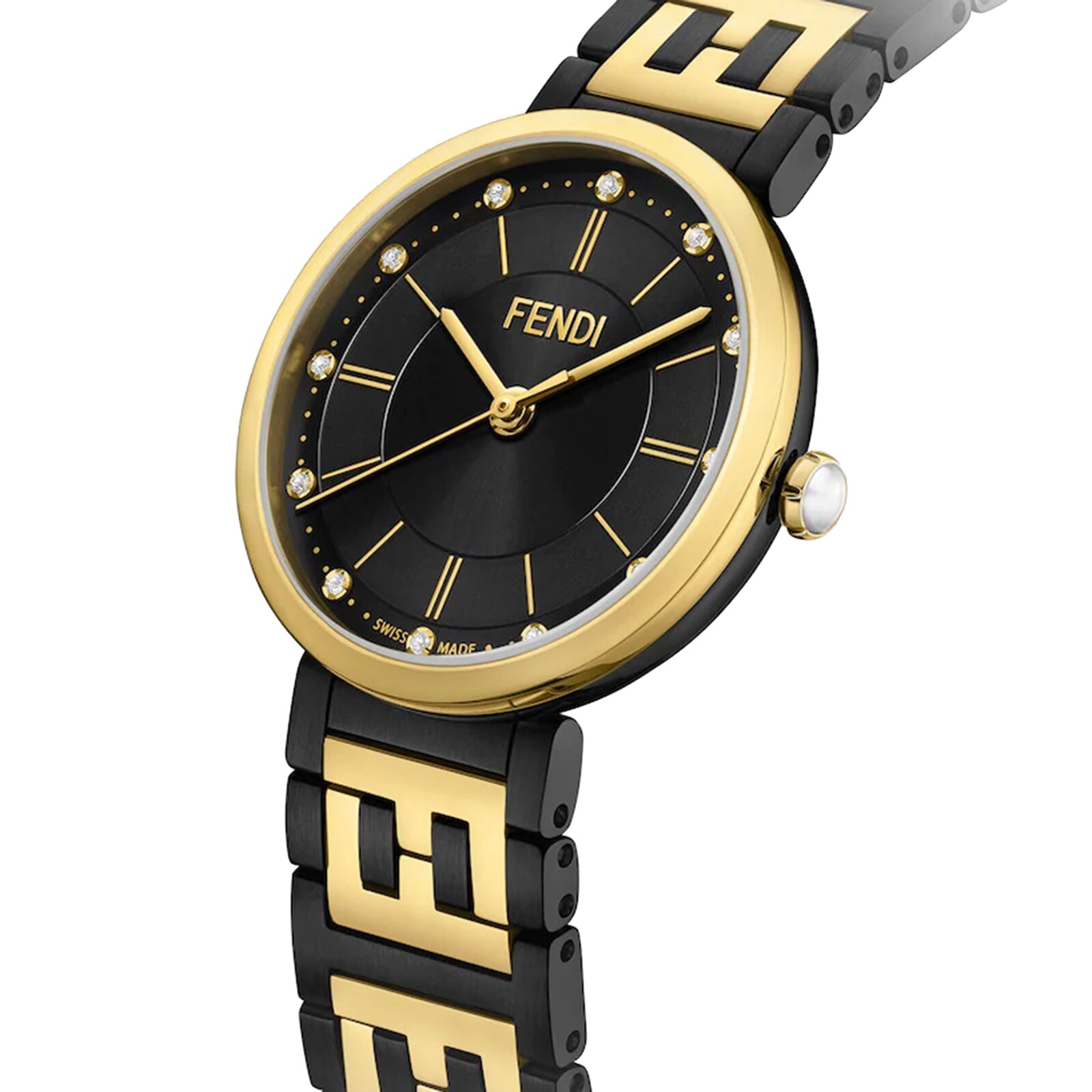FENDI Forever Fendi 29mm Black Dial Diamond Hour Markers Stainless Steel Gold Plated FENDI Forever Fendi 29mm Black Dial Diamond Hour Markers Stainless Steel Gold Plated