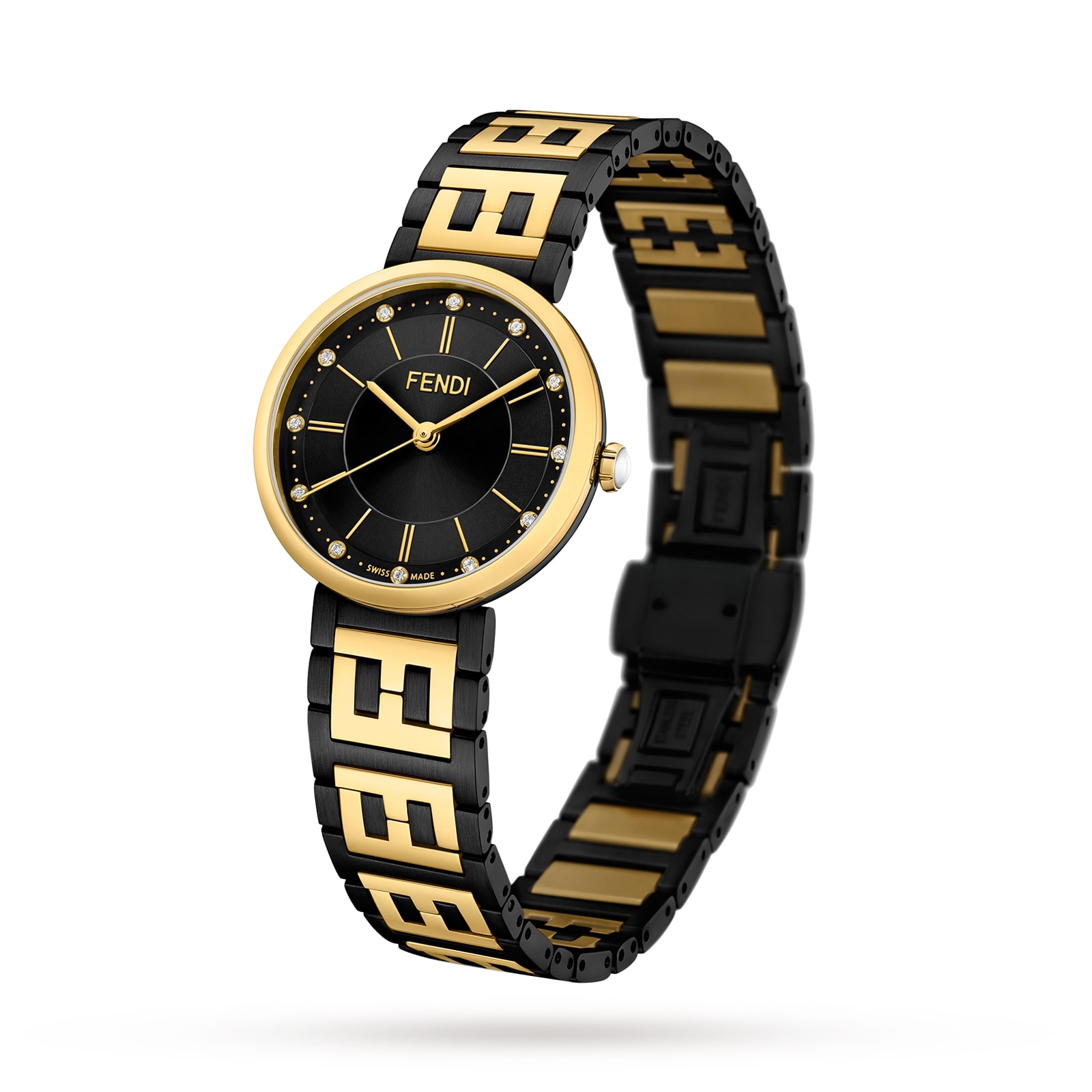 FENDI Forever Fendi 29mm Black Dial Diamond Hour Markers Stainless Steel Gold Plated