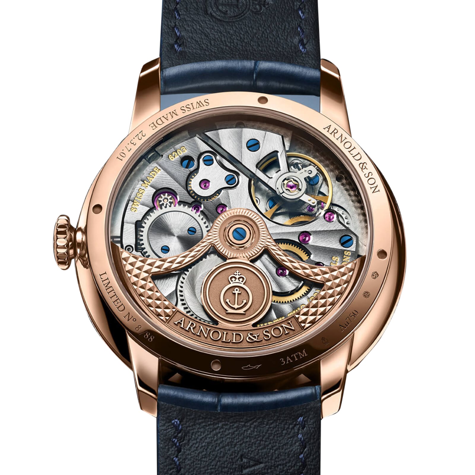 Arnold And Son DSTB 42mm Red Gold Limited Edition Mens Watch Blue