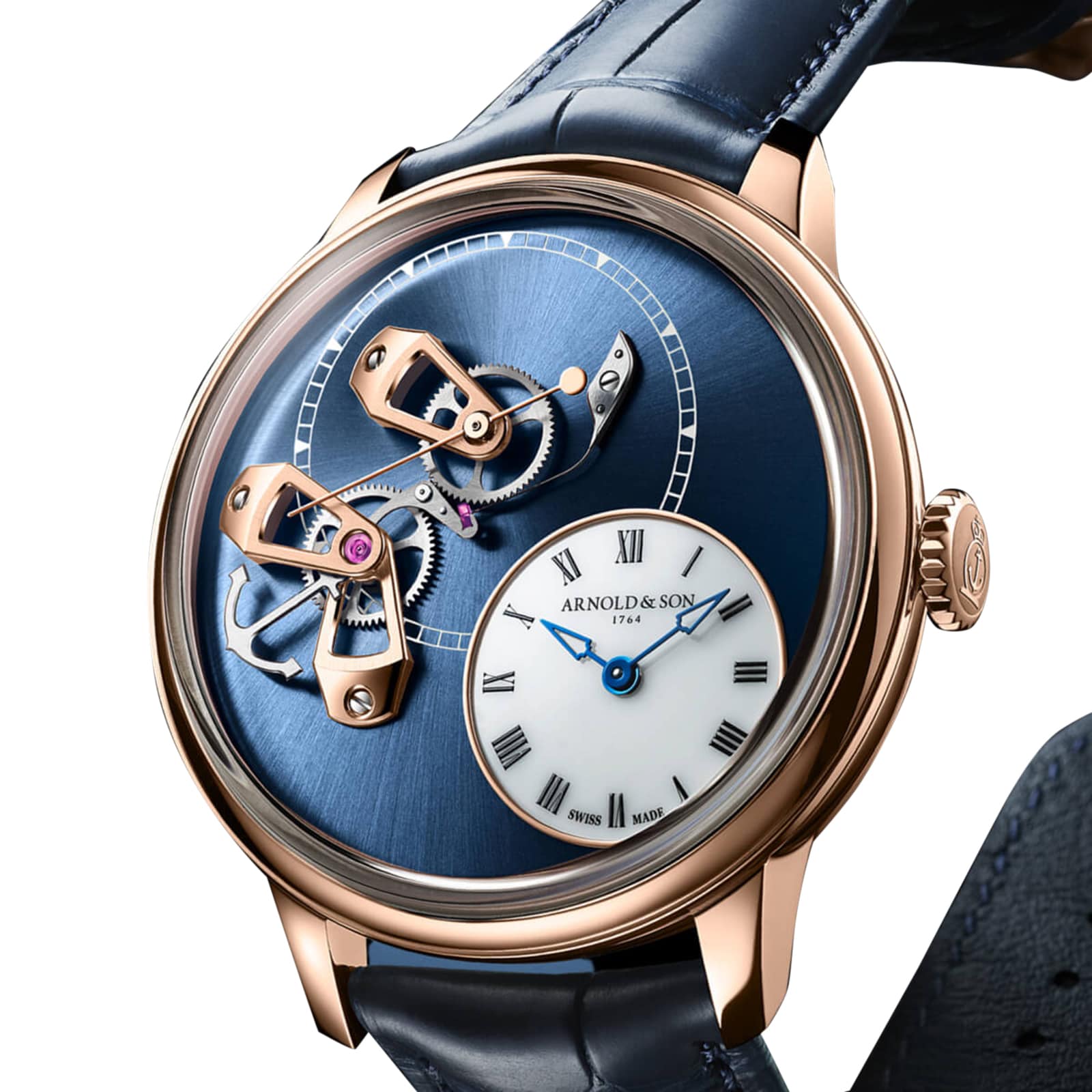 Arnold And Son DSTB 42mm Red Gold Limited Edition Mens Watch Blue