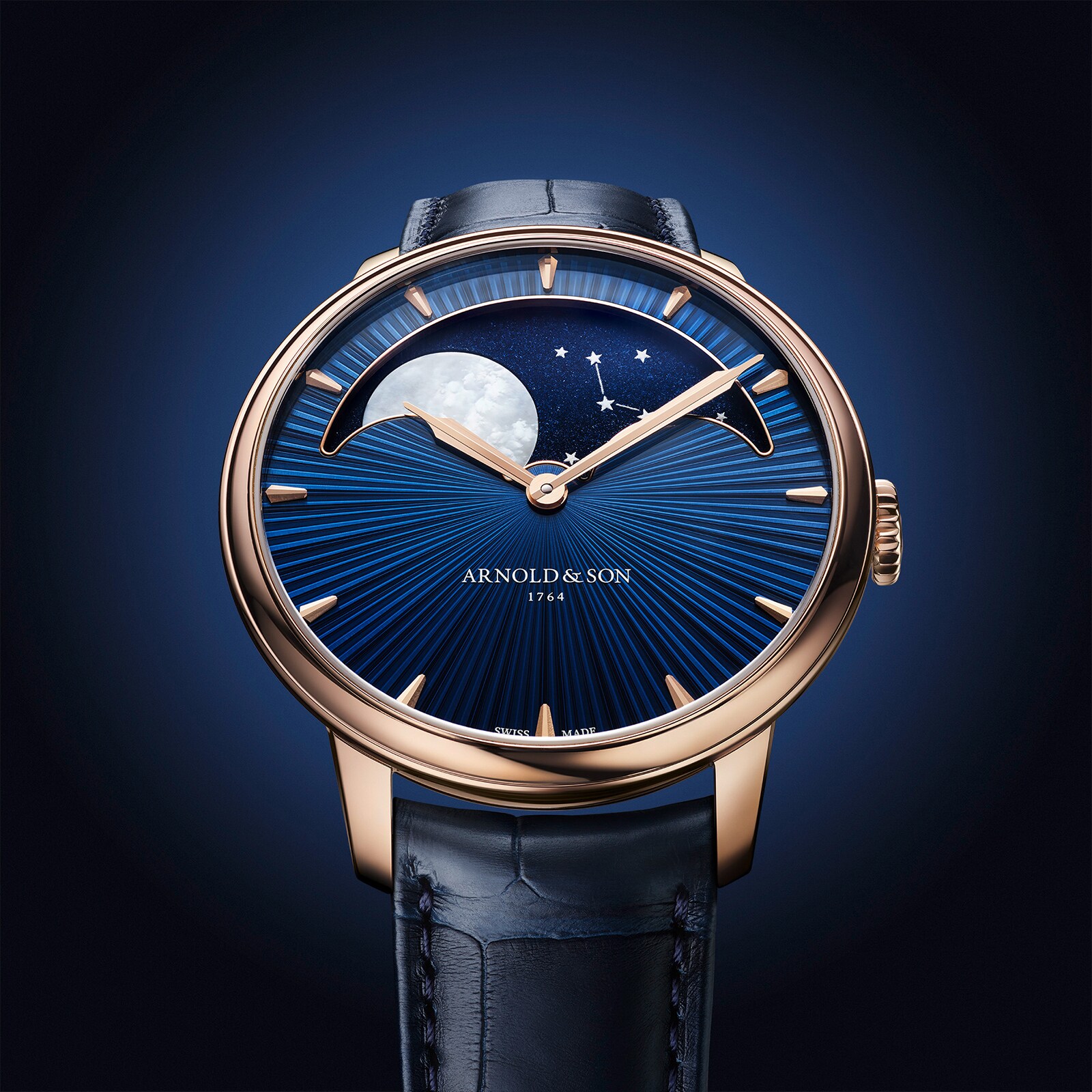 Arnold And Son Perpetual Moon 41.5mm Gold Mens Watch Blue