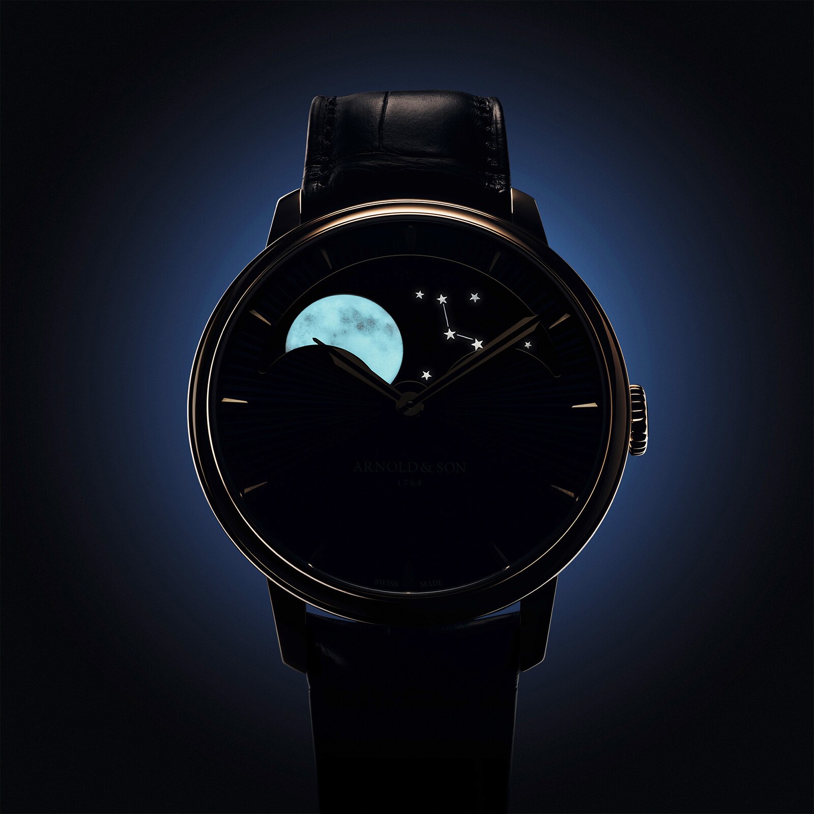 Arnold And Son Perpetual Moon 41.5mm Gold Mens Watch Blue