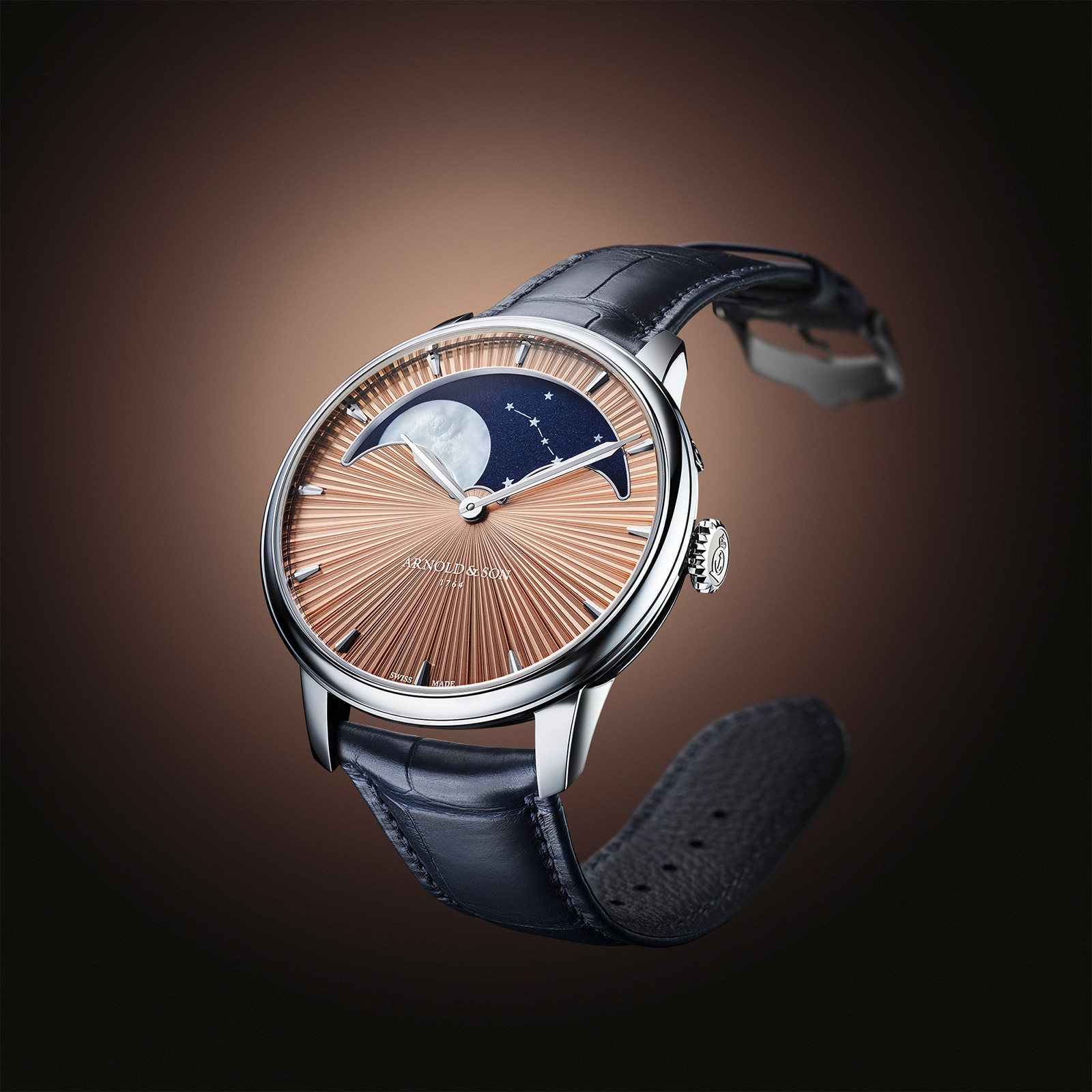 Arnold And Son Perpetual Moon 41.5mm Platinum Limited Edition Mens Watch Salmon Pink