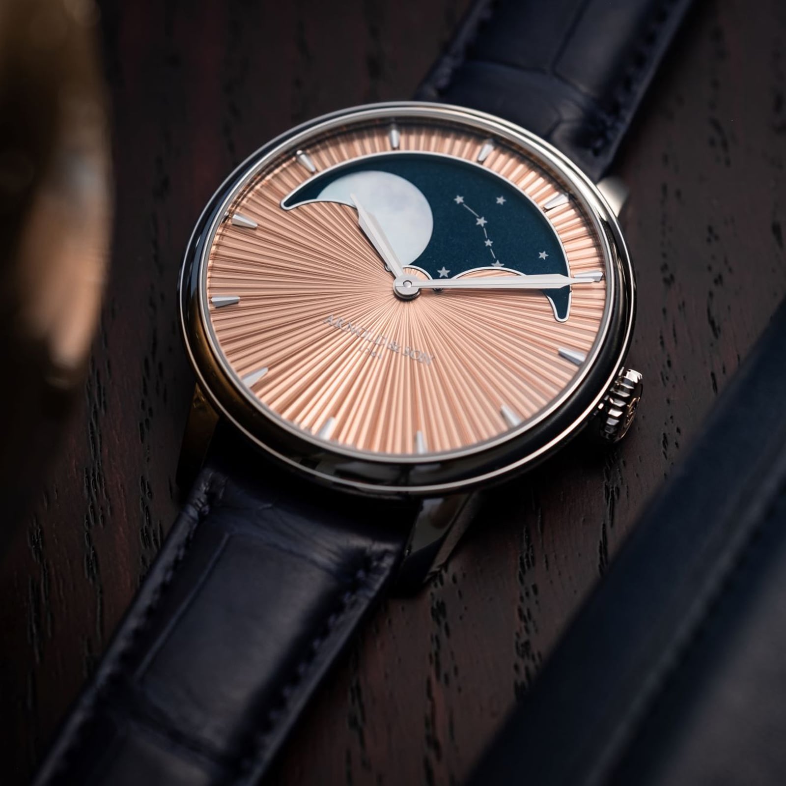 Arnold And Son Perpetual Moon 41.5mm Platinum Limited Edition Mens Watch Salmon Pink