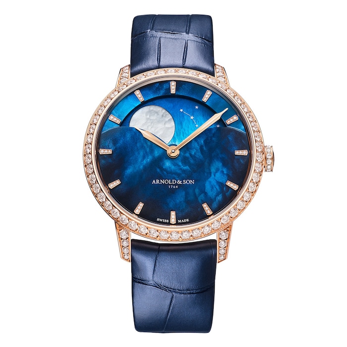 Arnold And Son Perpetual Moon 38mm Gold Mens Watch Blue