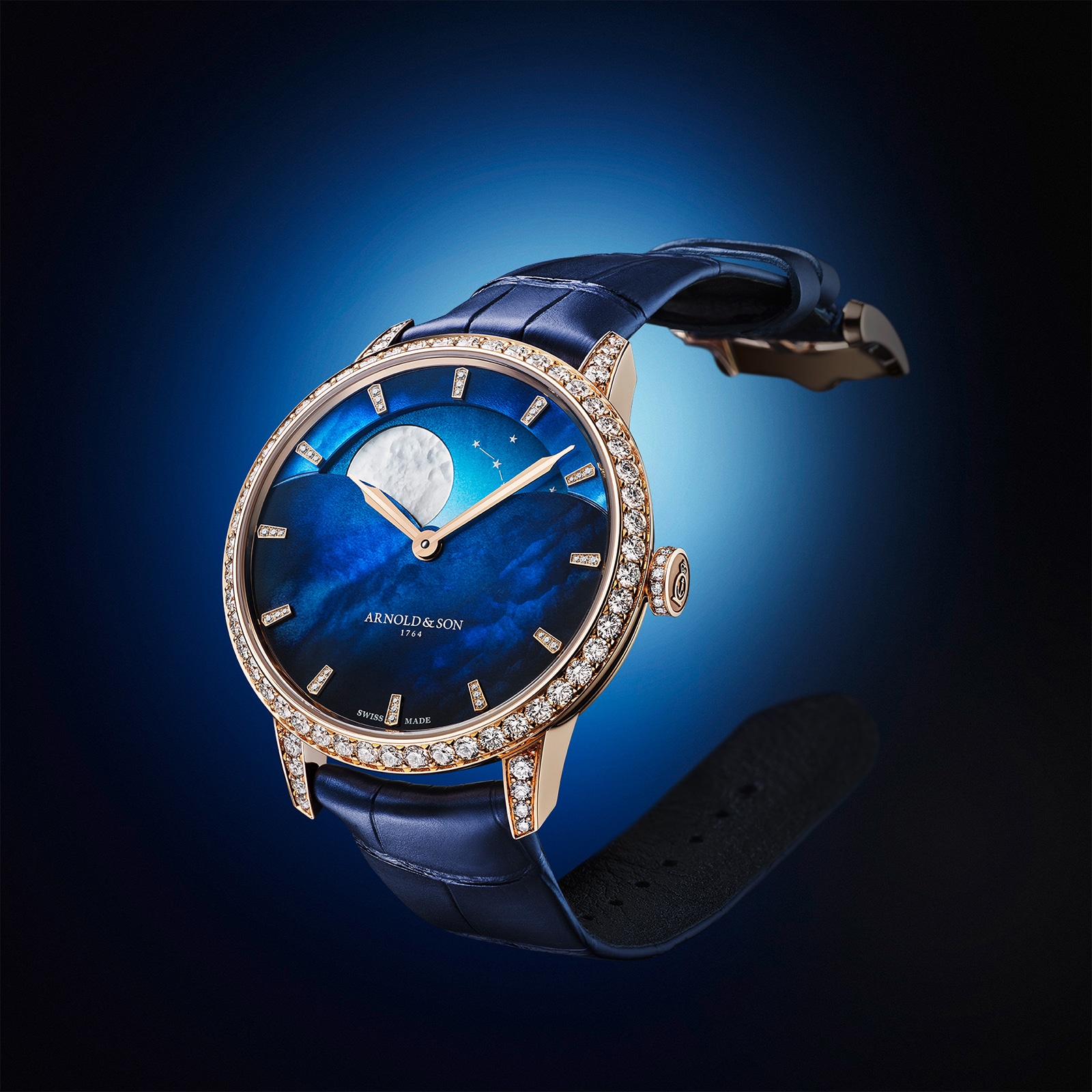 Arnold And Son Perpetual Moon 38mm Gold Mens Watch Blue