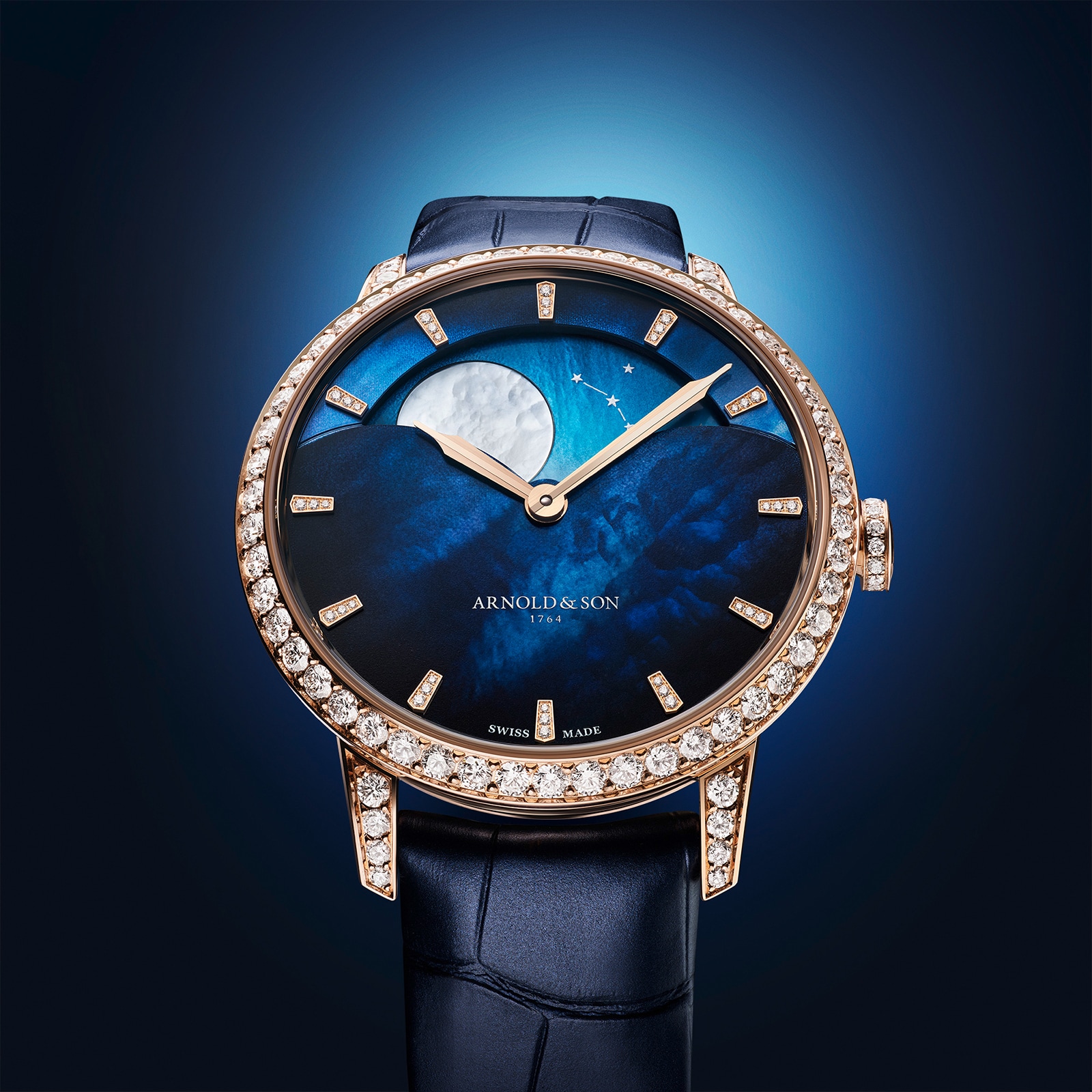 Arnold And Son Perpetual Moon 38mm Gold Mens Watch Blue