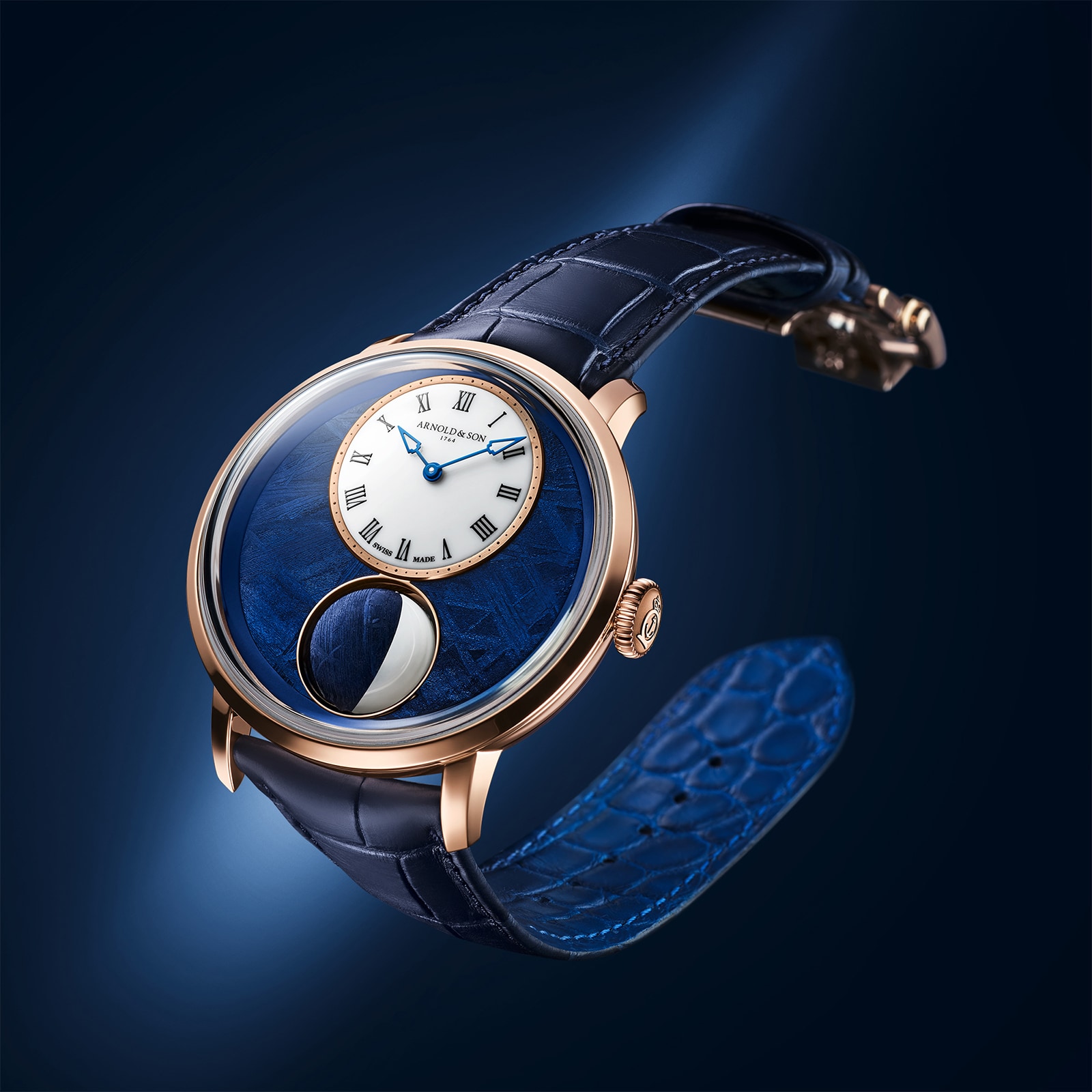 Arnold And Son Luna Magna Red Gold Meteorite 44mm Limited Edition Mens Watch Blue