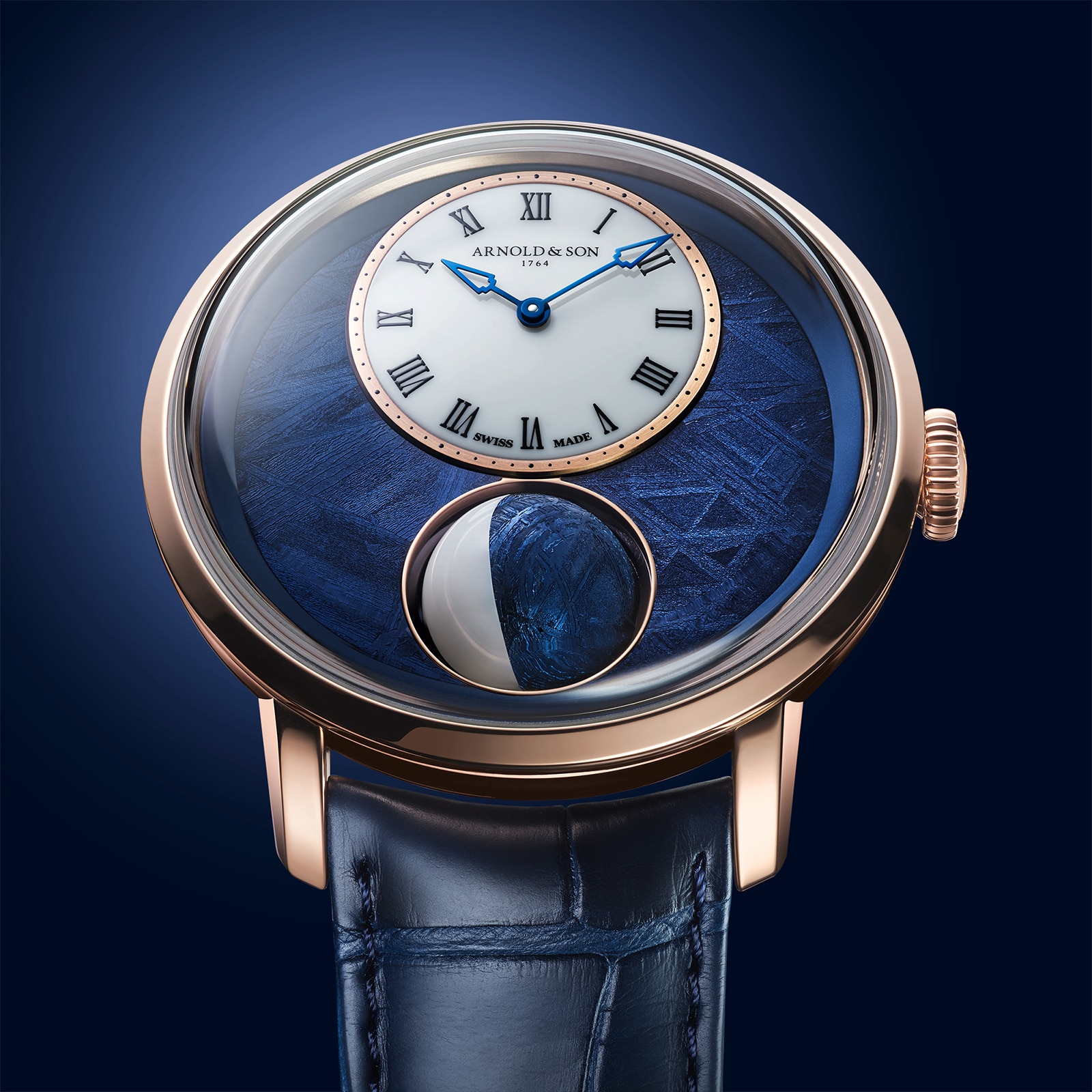Arnold And Son Luna Magna Red Gold Meteorite 44mm Limited Edition Mens Watch Blue