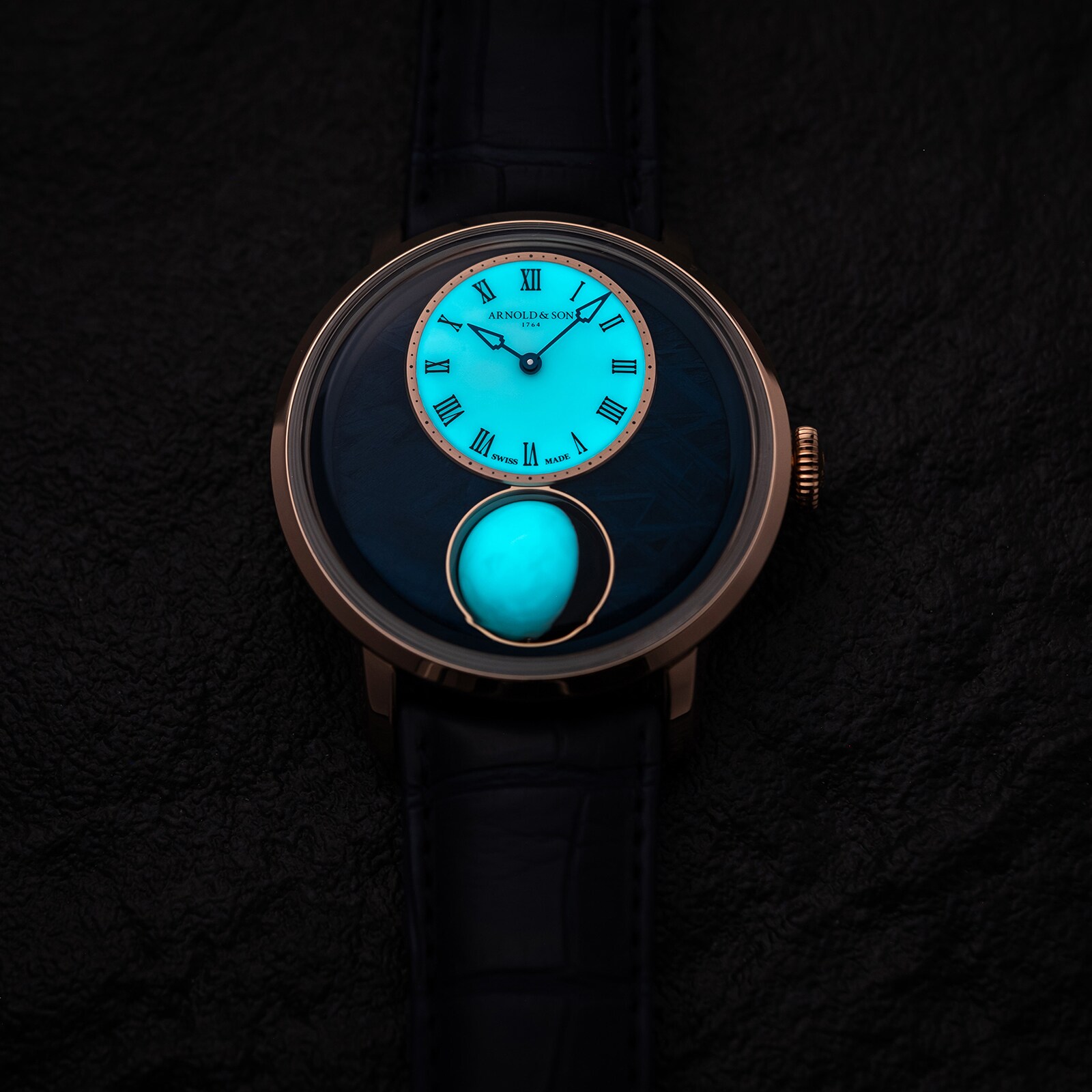 Arnold And Son Luna Magna Red Gold Meteorite 44mm Limited Edition Mens Watch Blue