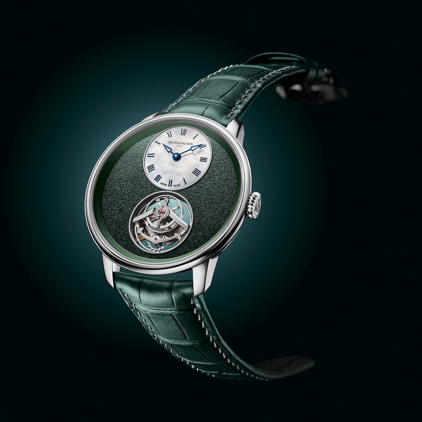 Arnold And Son Ultrathin Tourbillon Platinum 41.5mm Limited Edition Mens Watch Green