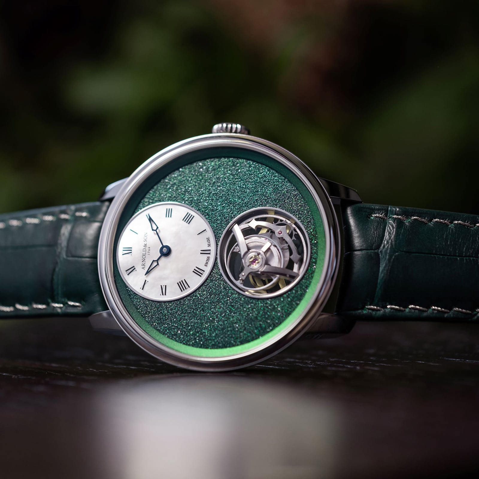 Arnold And Son Ultrathin Tourbillon Platinum 41.5mm Limited Edition Mens Watch Green