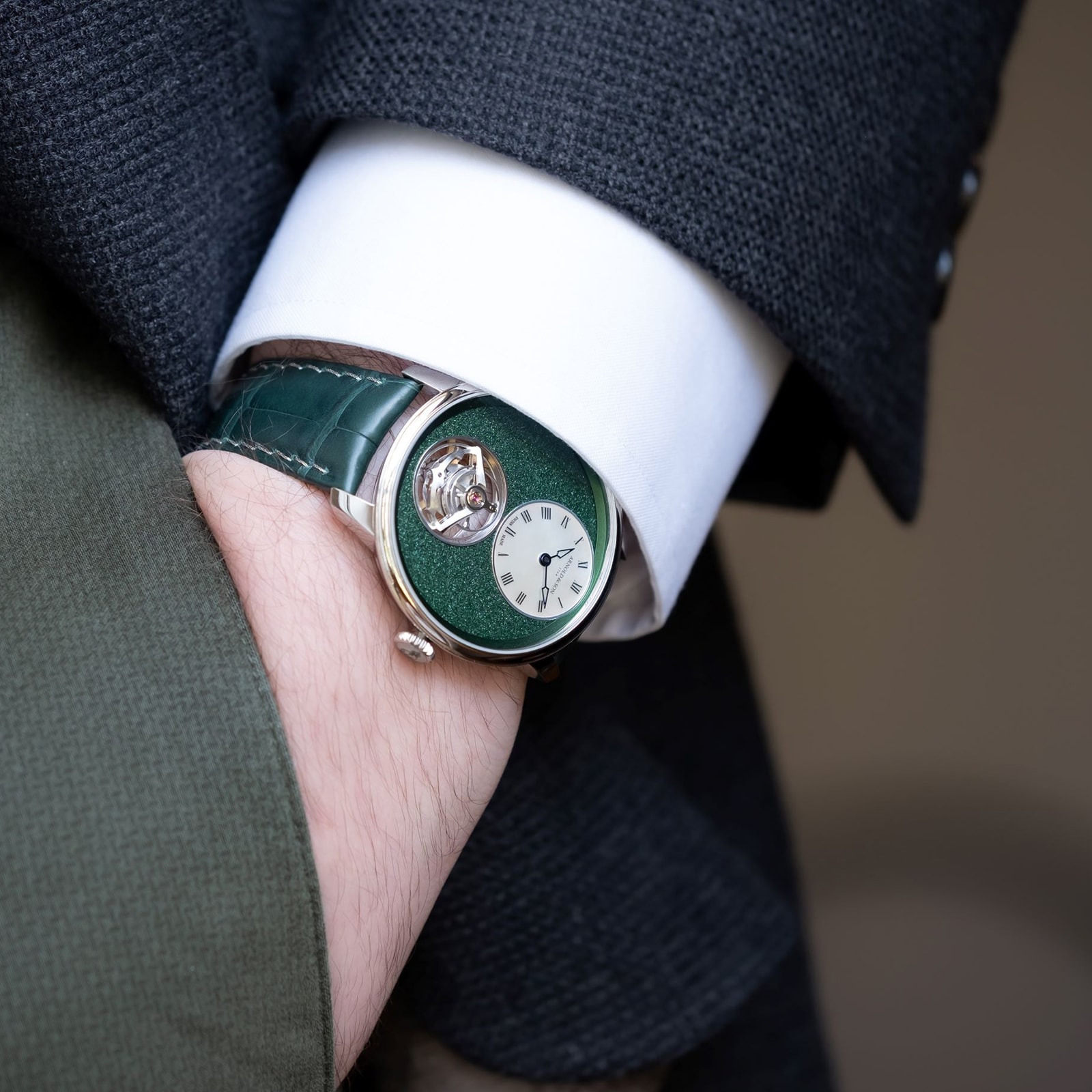 Arnold And Son Ultrathin Tourbillon Platinum 41.5mm Limited Edition Mens Watch Green