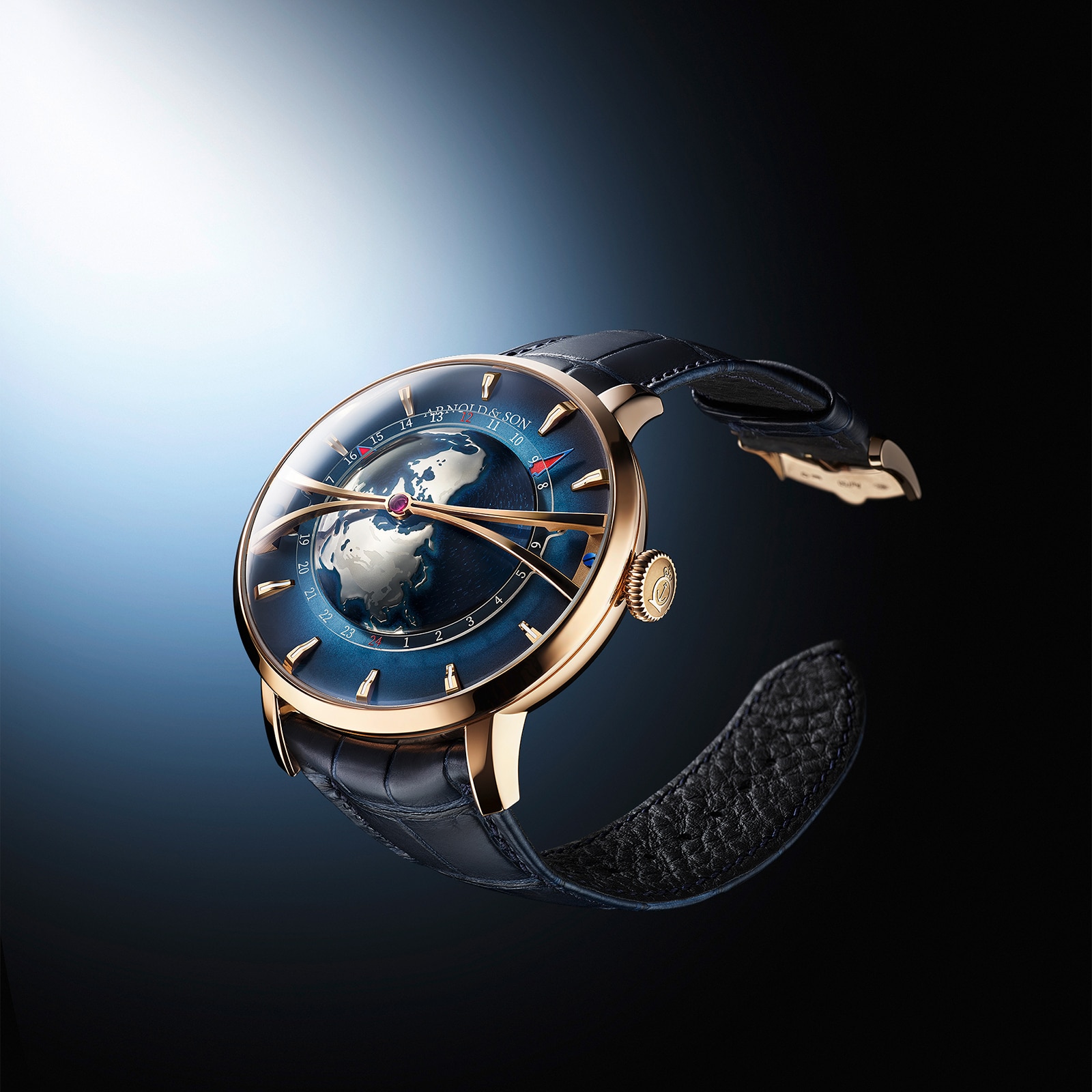 Arnold And Son Globetrotter 45mm Gold Mens Watch Blue