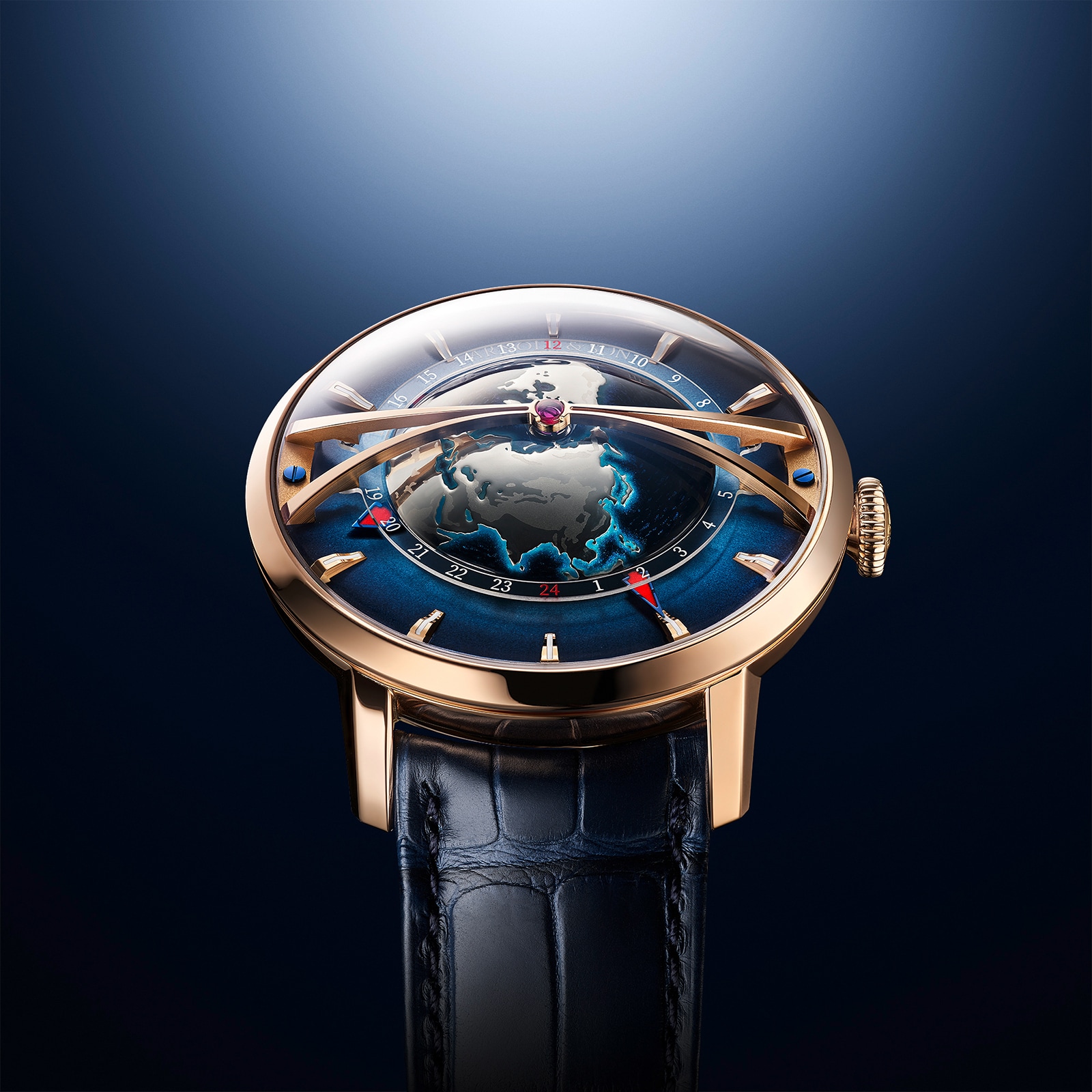 Arnold And Son Globetrotter 45mm Gold Mens Watch Blue