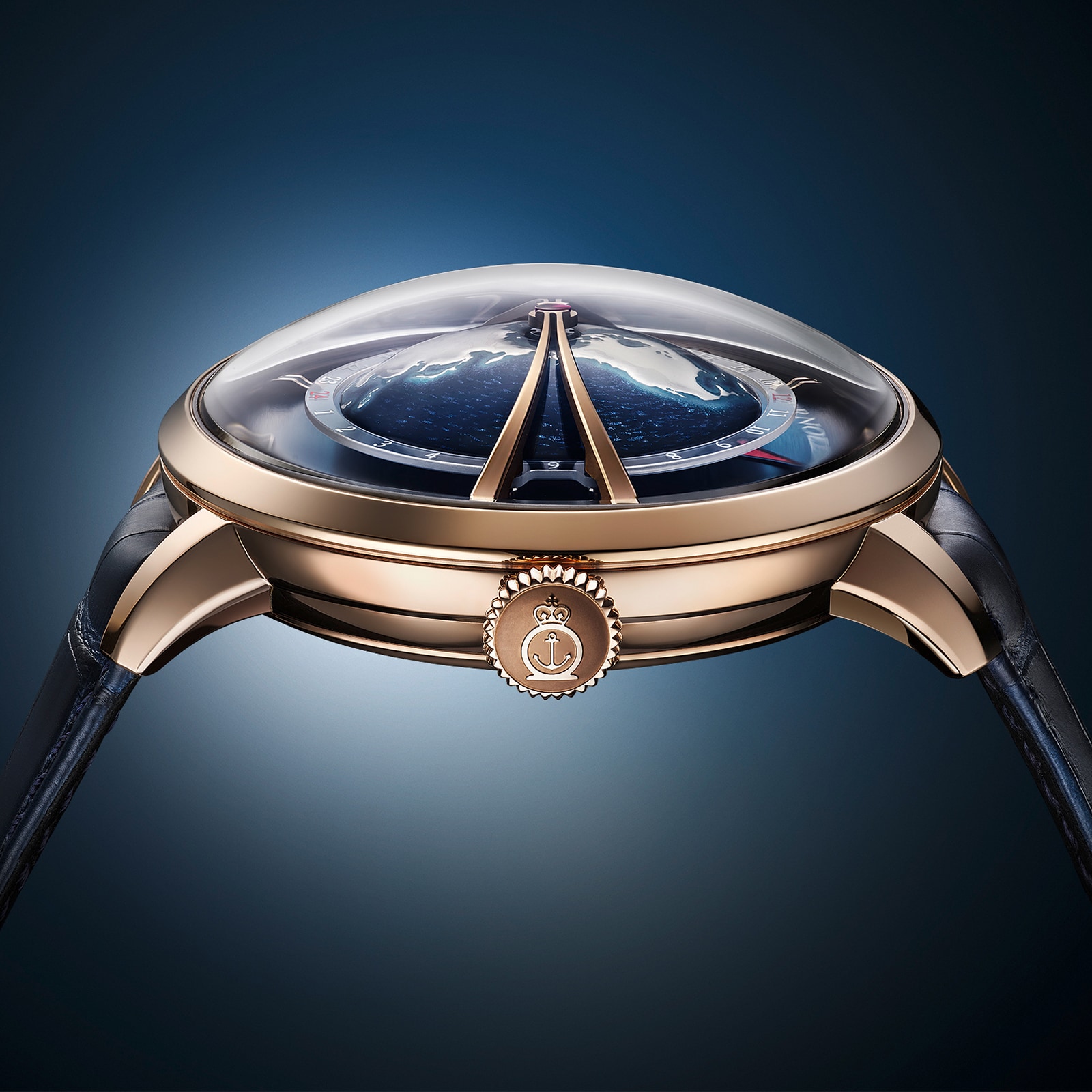 Arnold And Son Globetrotter 45mm Gold Mens Watch Blue