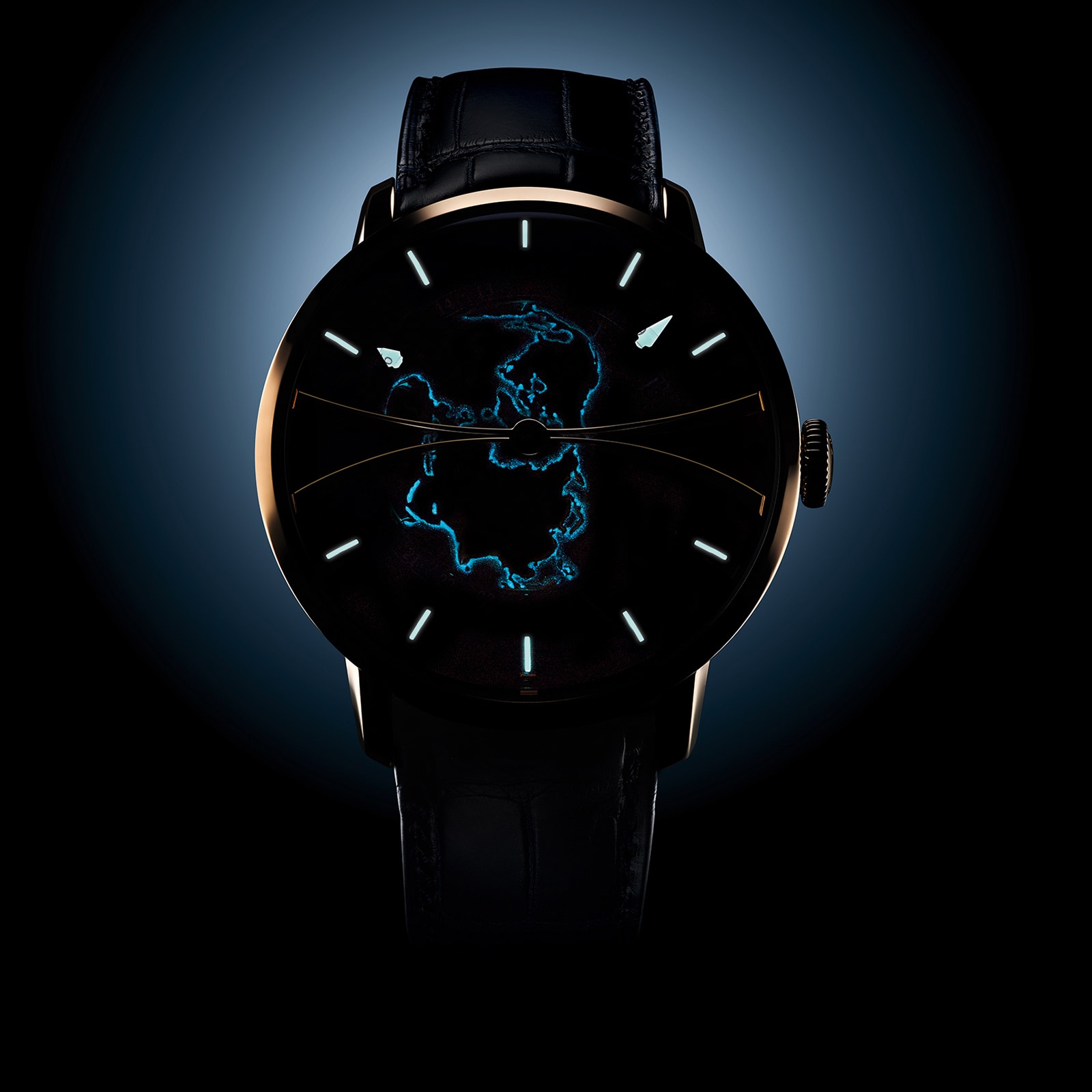 Arnold And Son Globetrotter 45mm Gold Mens Watch Blue