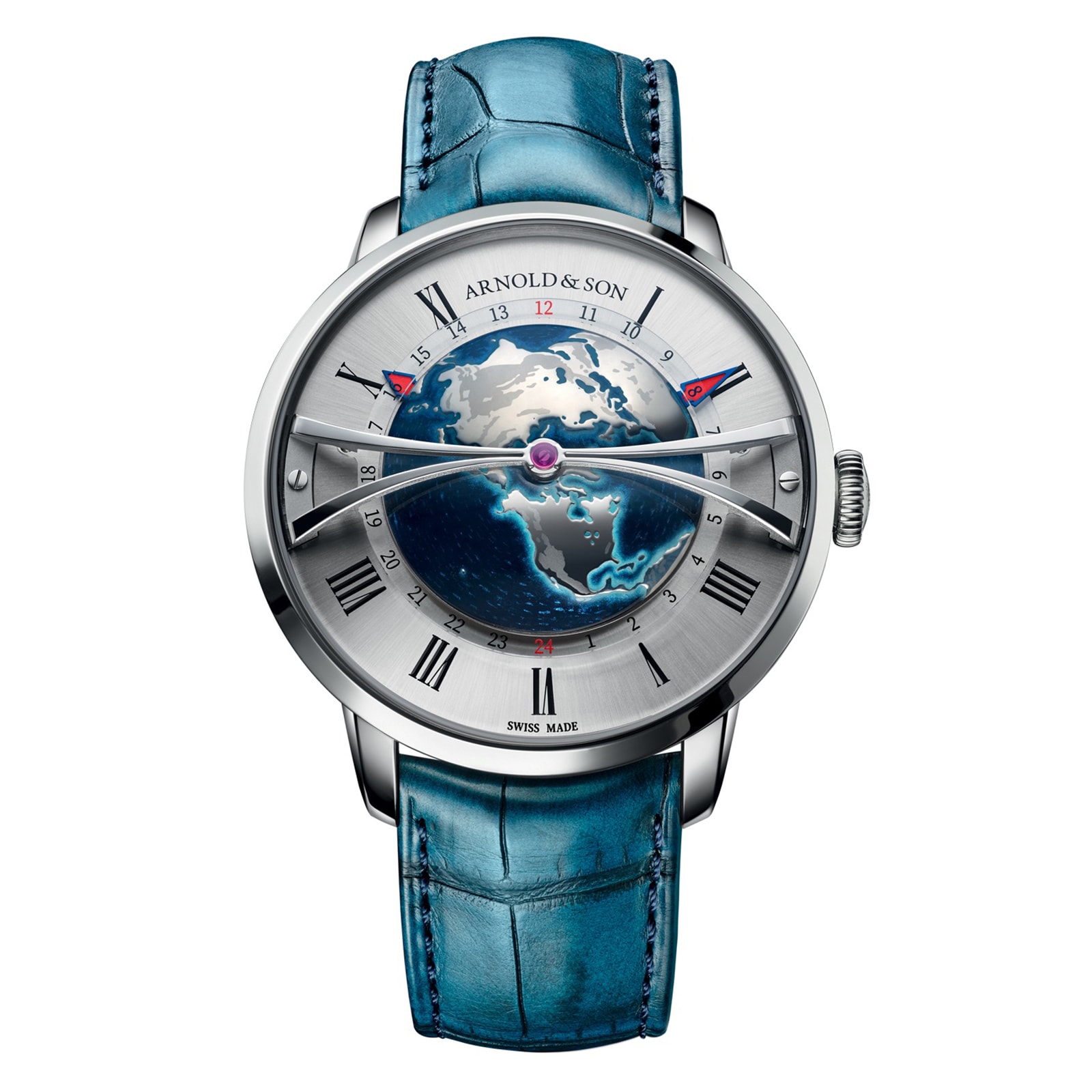 Globetrotter 45mm Steel Opaline Mens Watch Blue