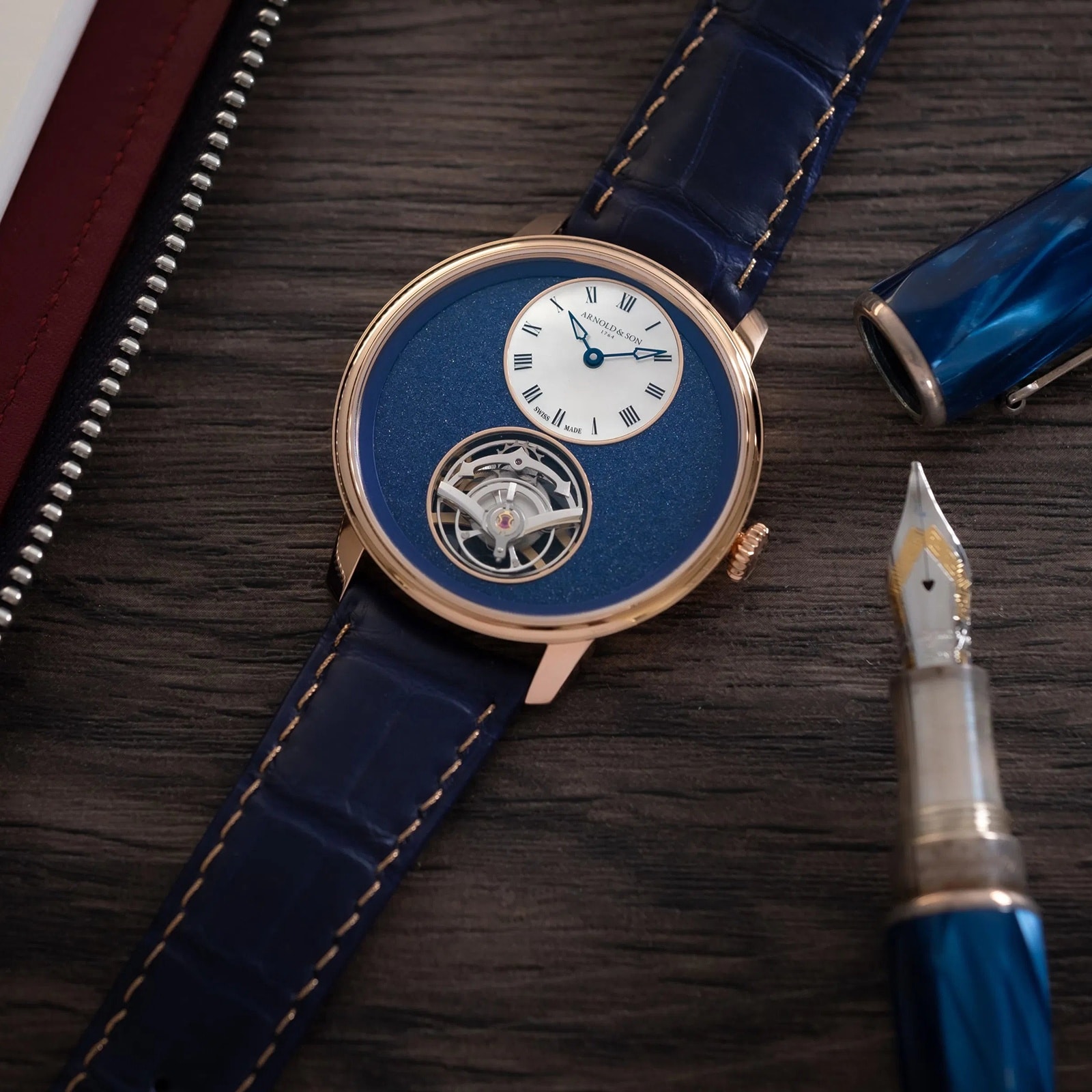 Arnold And Son Chronometry Ultrathin Tourbillon Red Gold 41.5mm Mens Watch Blue Arnold And Son Chronometry Ultrathin Tourbillon Red Gold 41.5mm Mens Watch Blue