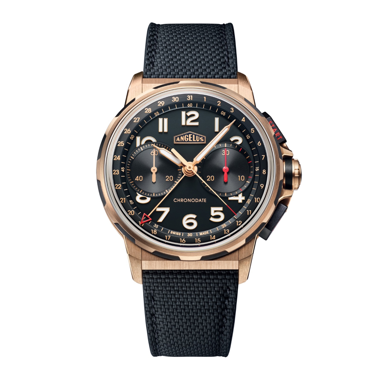 Angelus Chronodate Gold Black 42.5mm Mens Watch Black